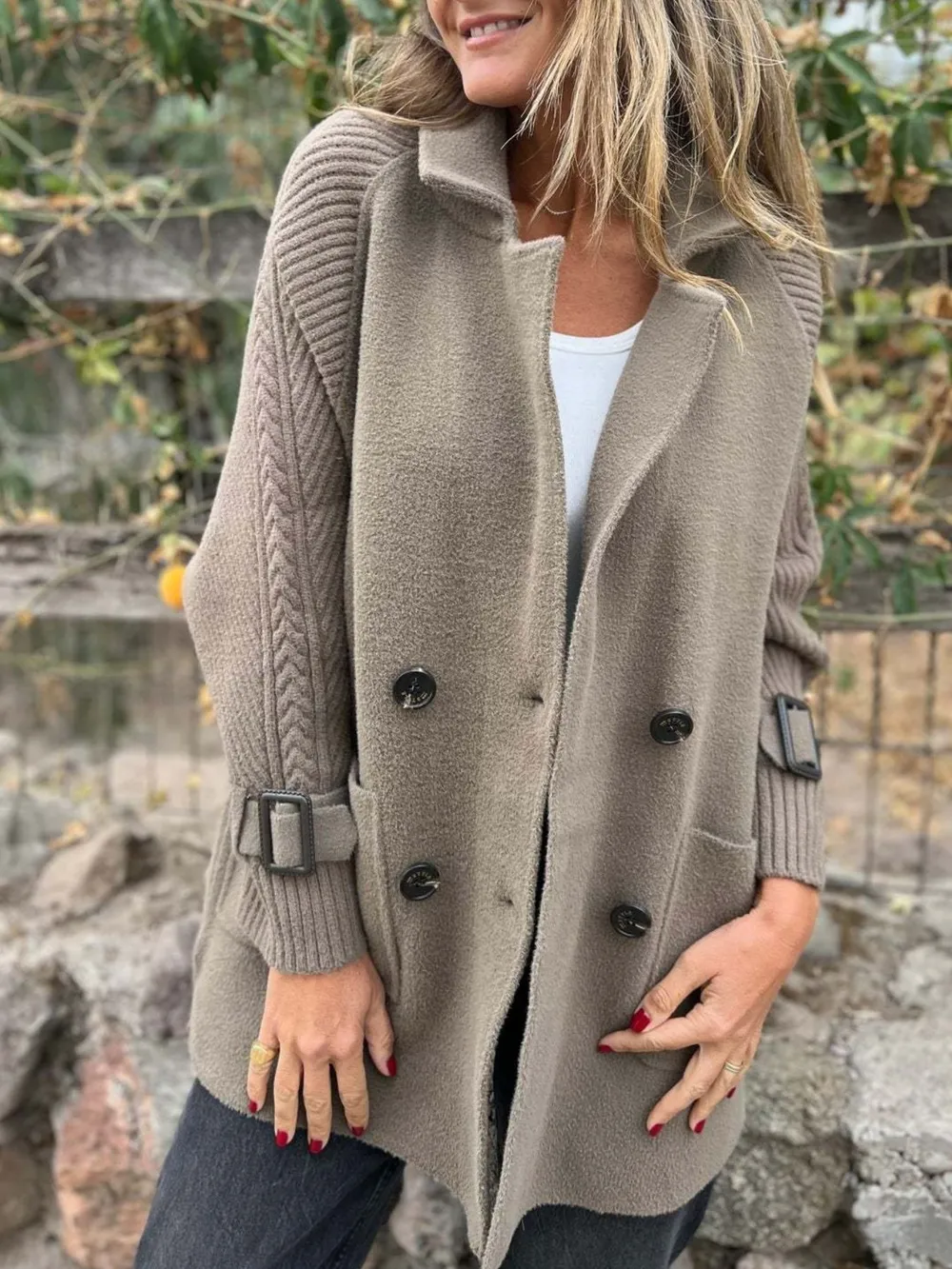 Full Size Texture Knit Longline Coat Plus Size