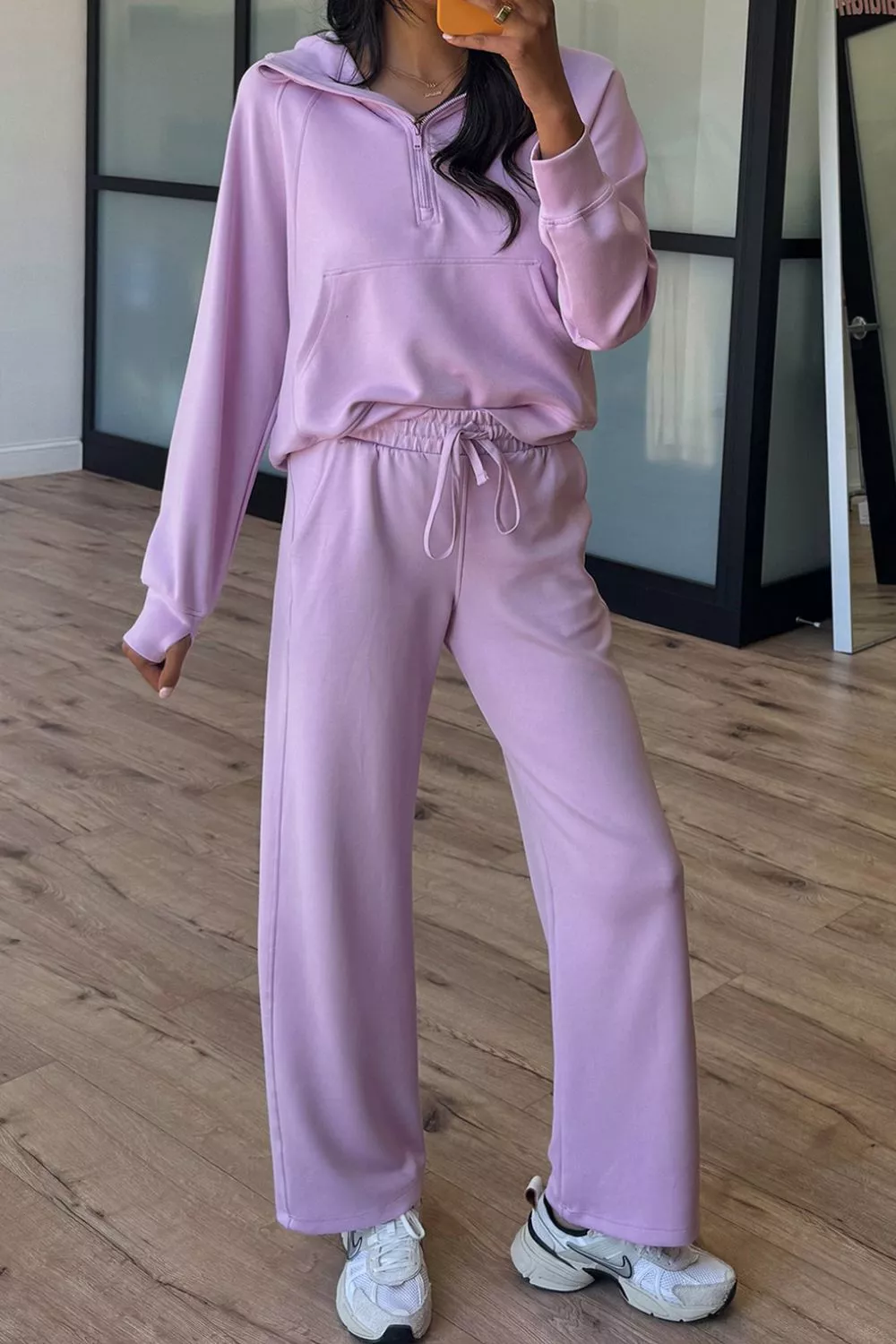 Half Sleeve Kangaroo Pocket Hoodie And Pants Set