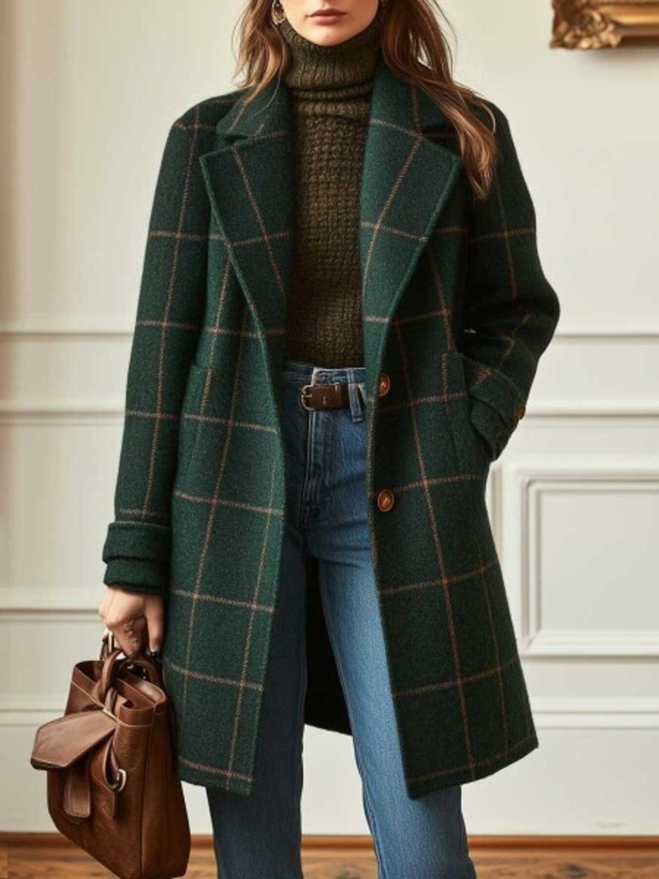Full Size Plaid Classic Button Up Coat Plus Size