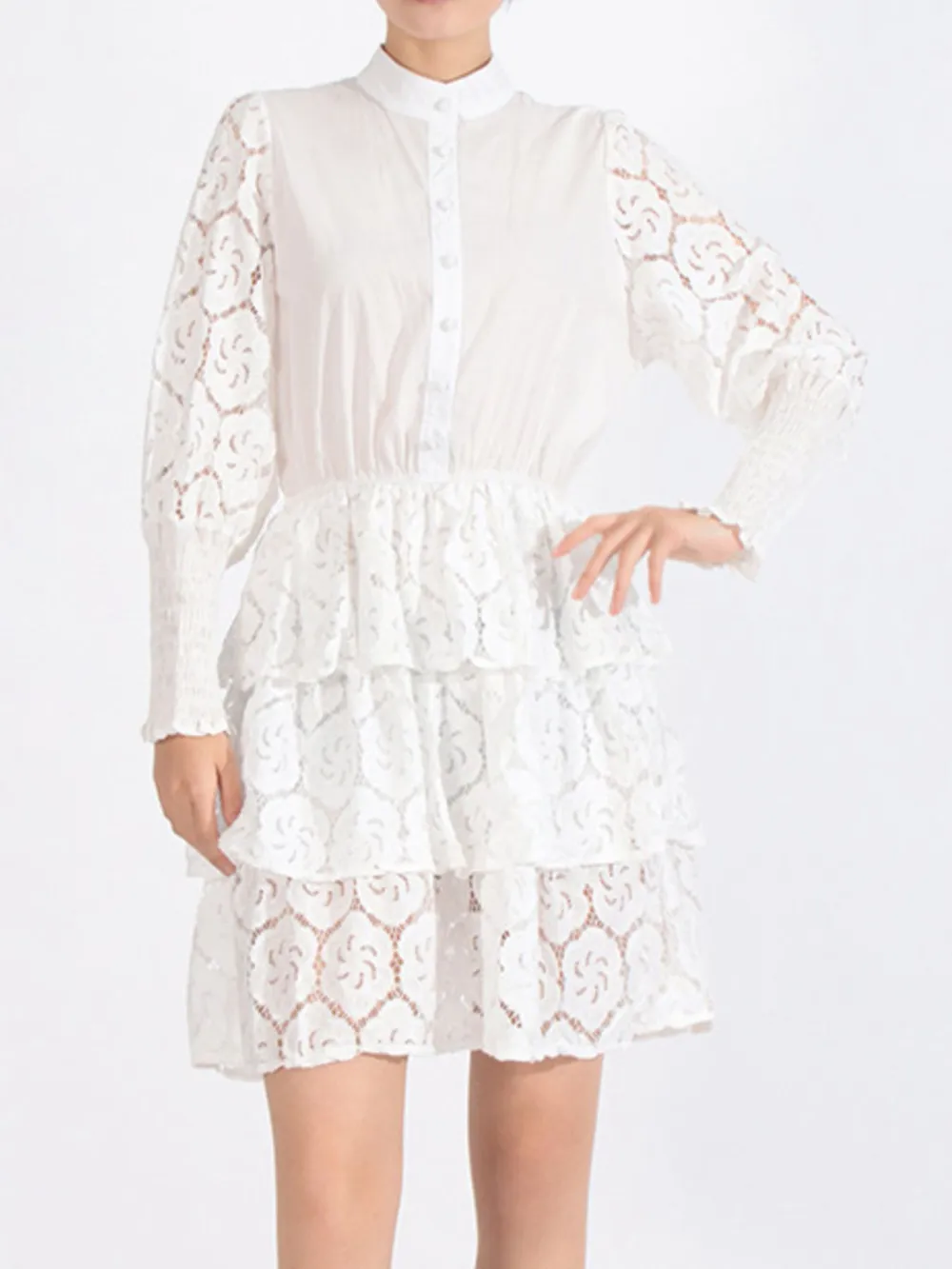 Full Size Lace Layered Long Sleeve Dress Plus Size