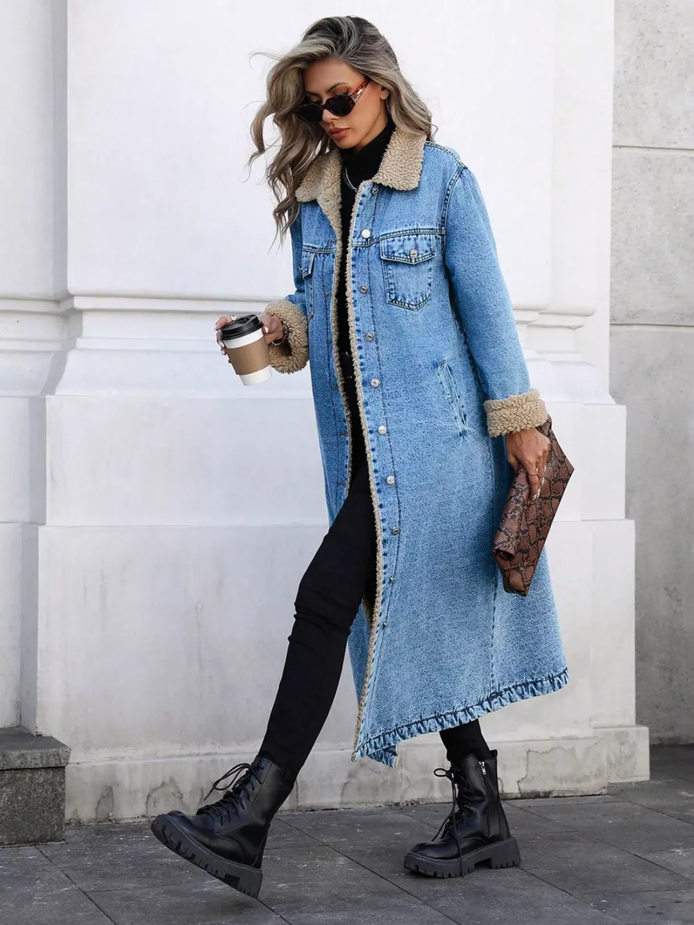 Sherpa Lined Longline Denim Jacket