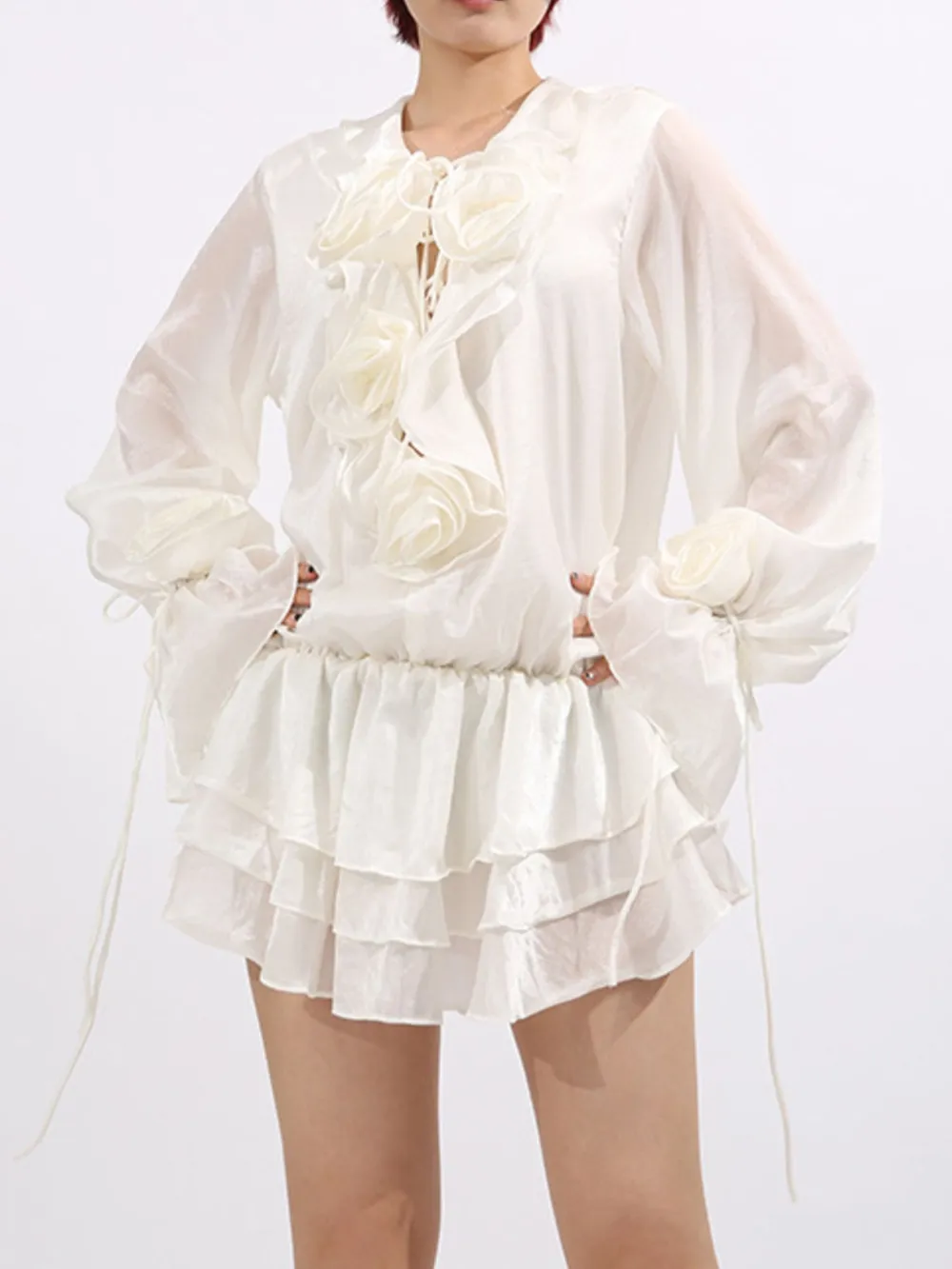 Flower Ruffled Long Sleeve Dress