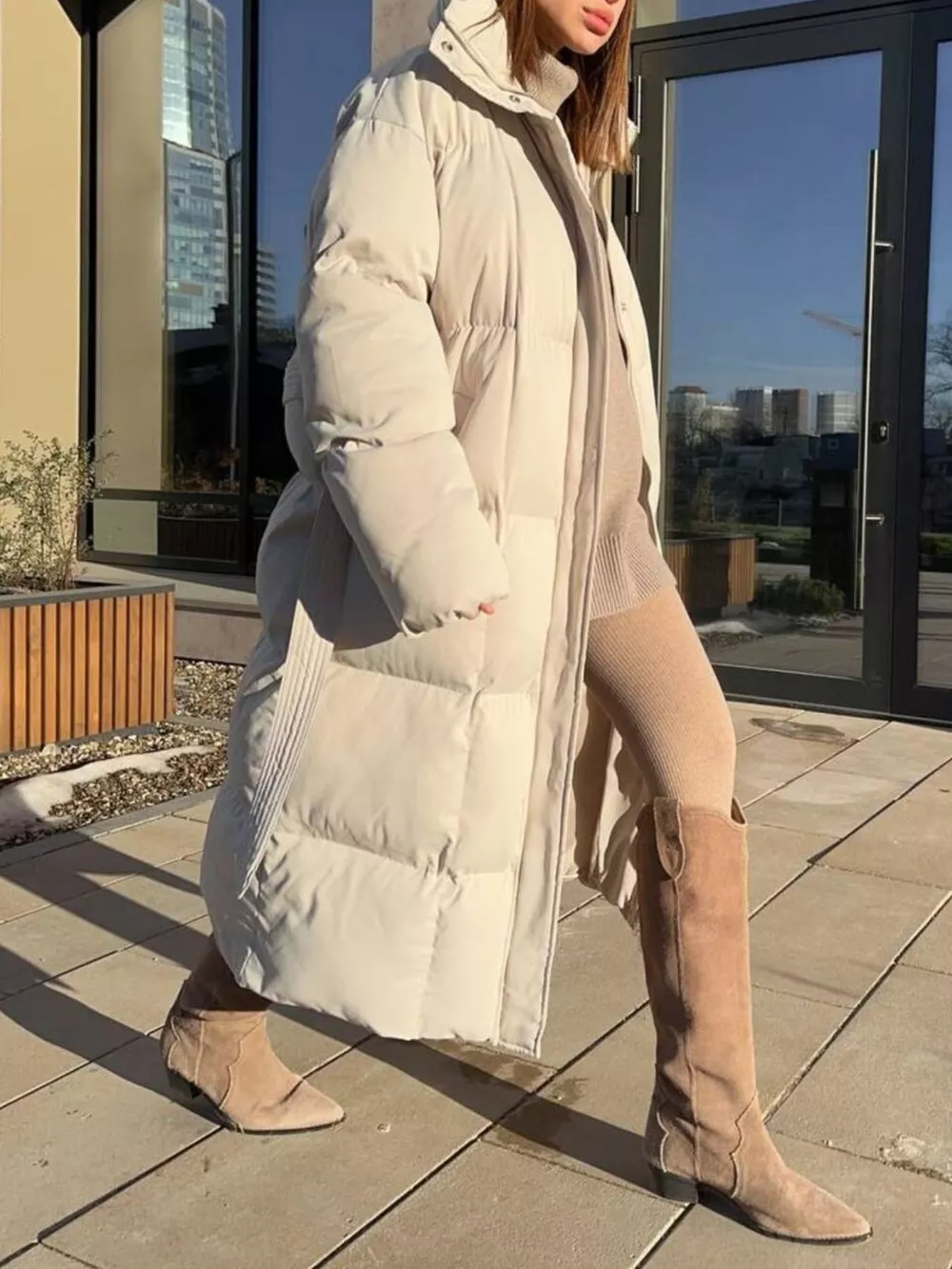 Longline Padded Winter Coat with Belted