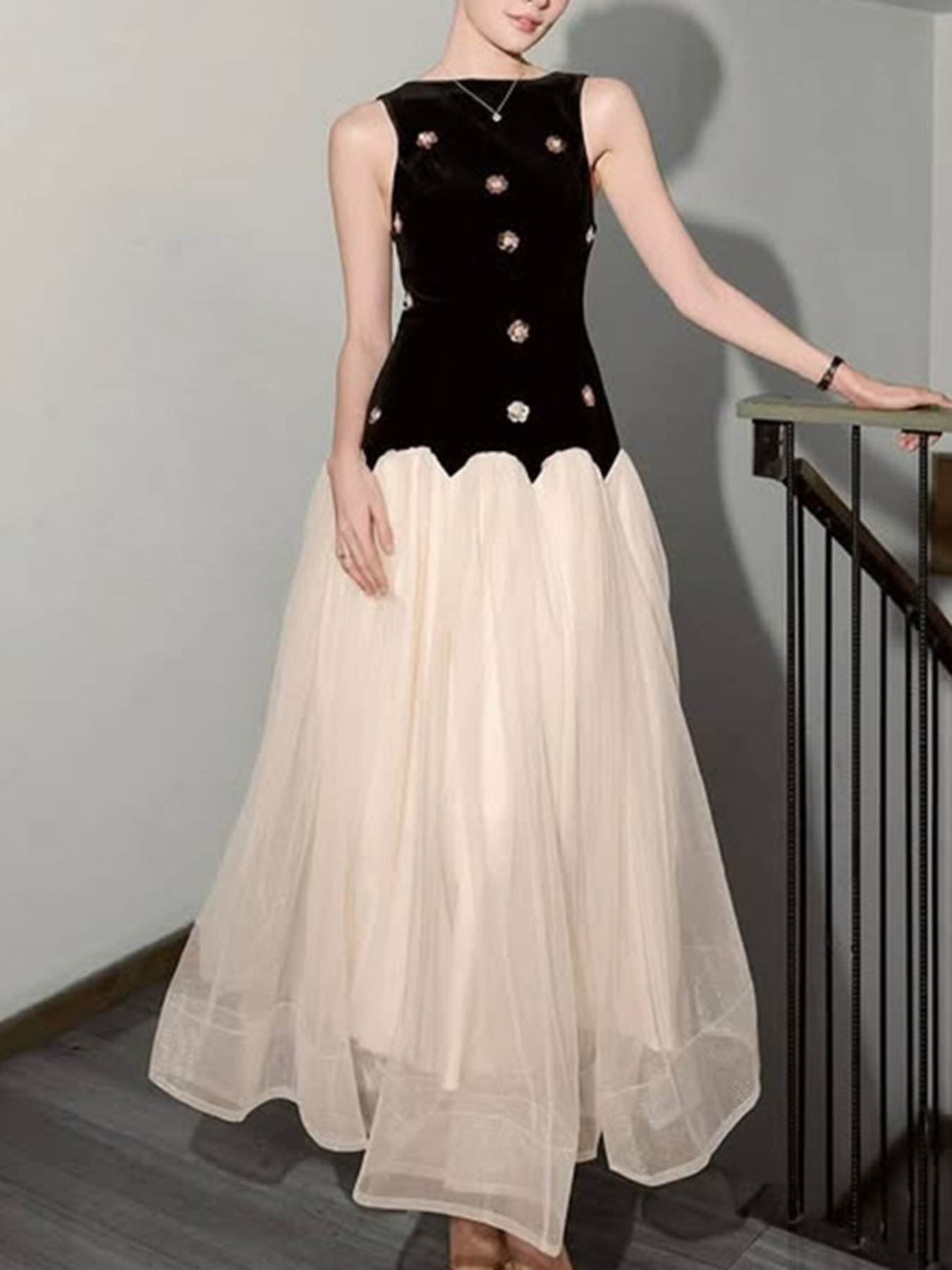 Sleeveless Tulle Maxi Dress