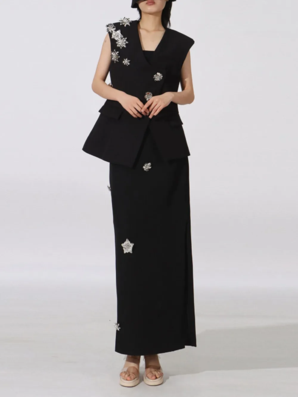 Flower Sleeveless Vest And Skirt Set