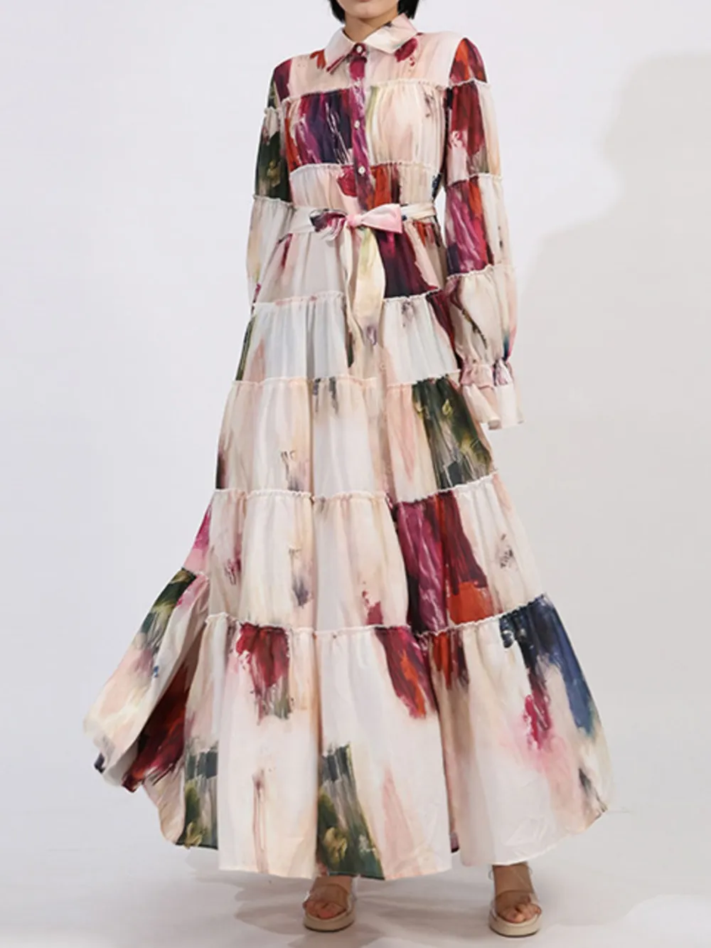 Tiered Tie Waist Maxi Dress