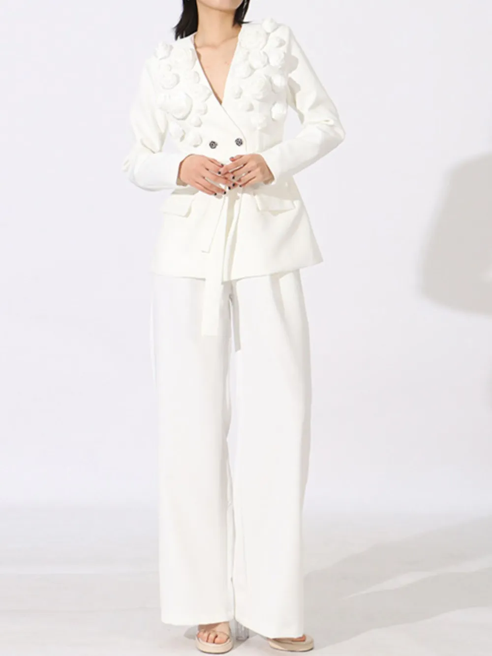 Flower Long Sleeve Blazer And Pants Set