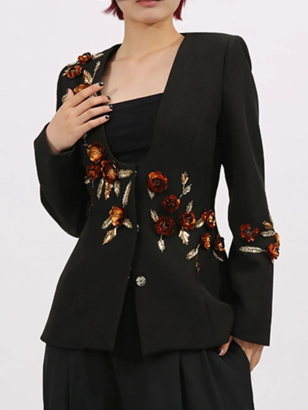 Embroidered Long Sleeve Blazer
