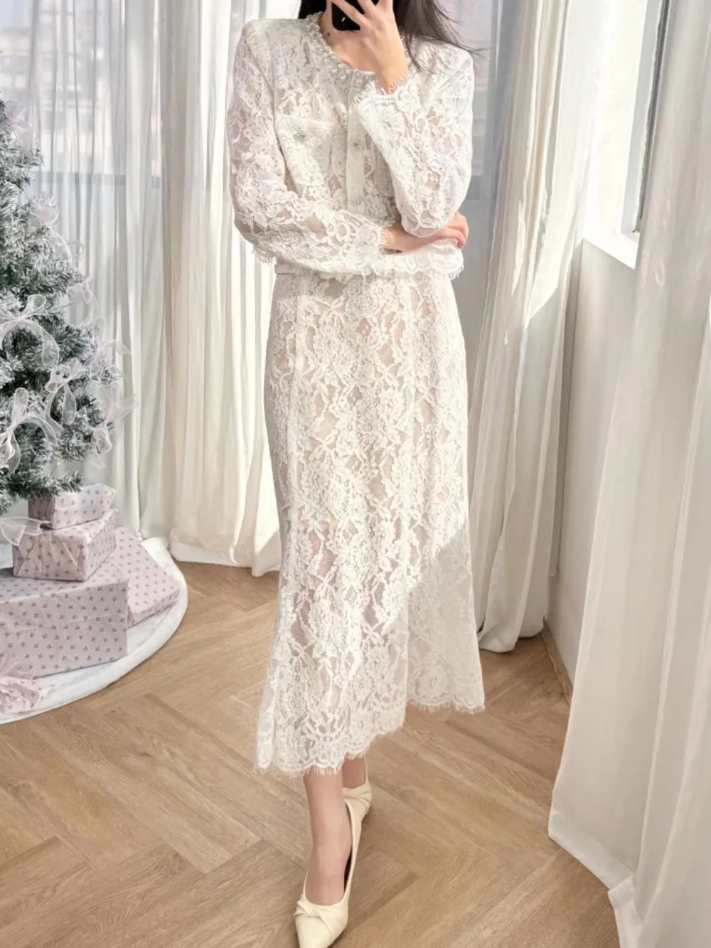 Lace Snap Down Top And Skirt Set