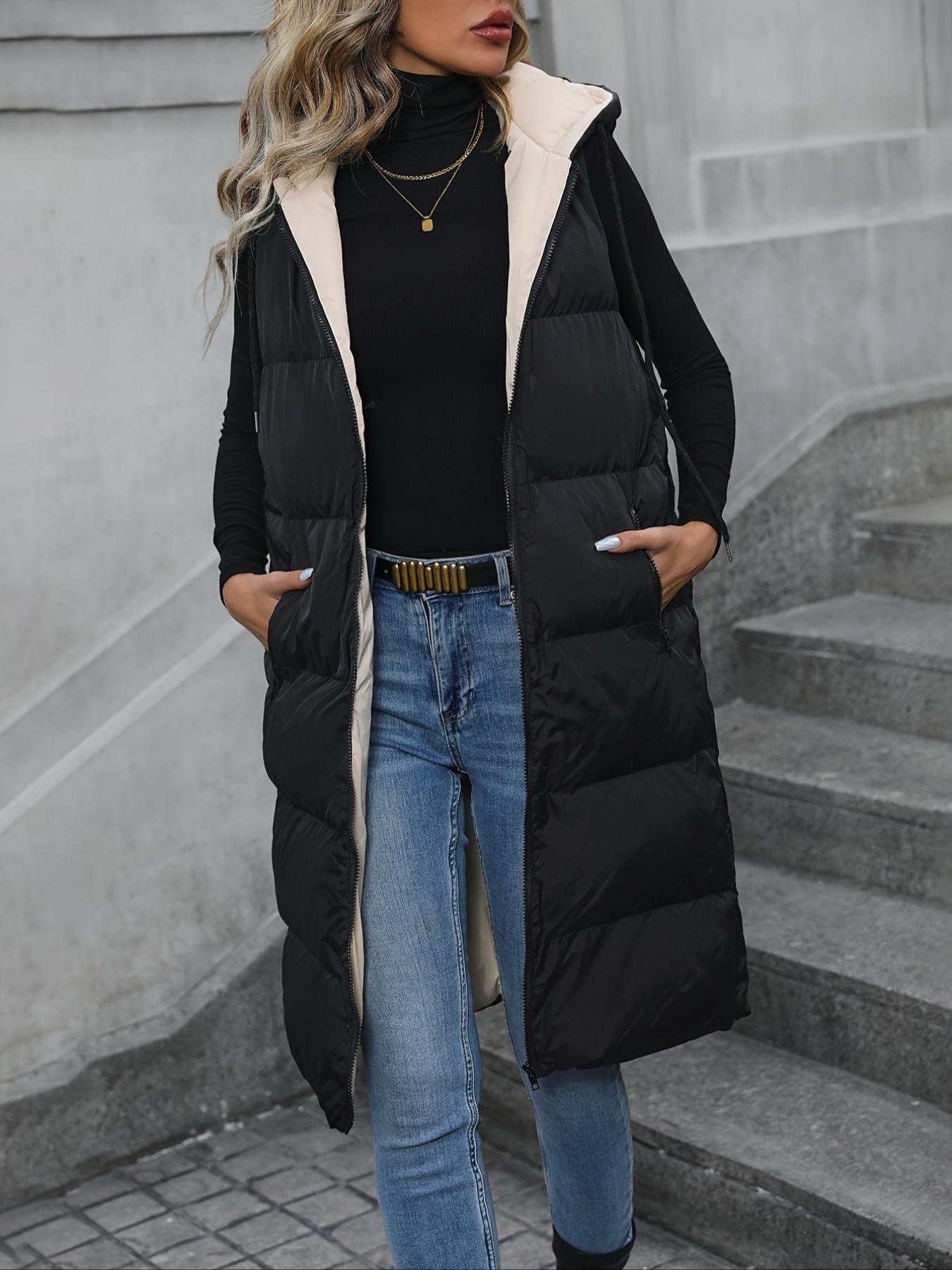 Longline Padded Hooded Vest Coat
