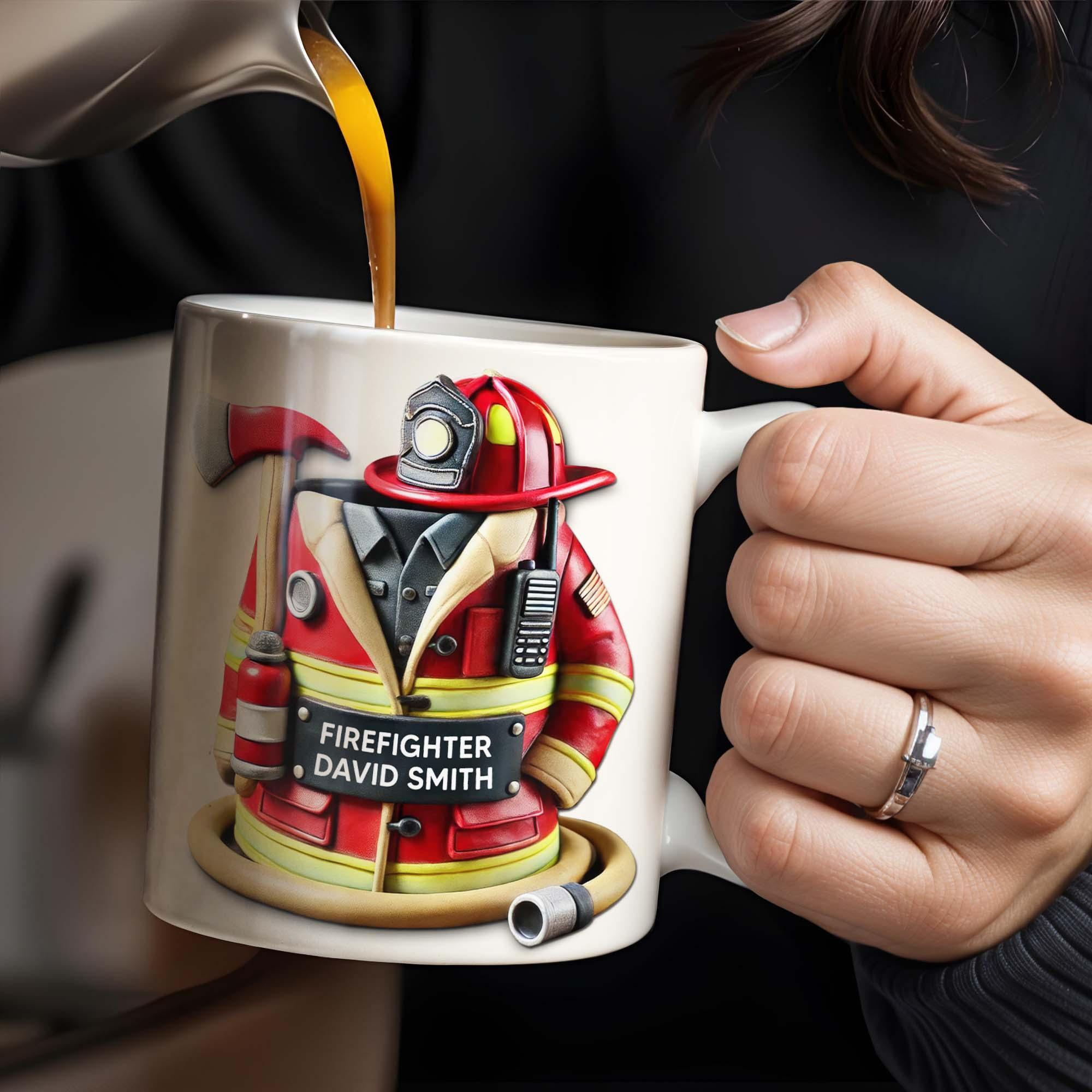 Personalized Firefighter Mug, Custom Name Fireman Coffee Cup, Firefighter Appreciation Gift, 3D Inflated Effect Print 2D Ceramic Mug, Father's Day Hero Gift For Him