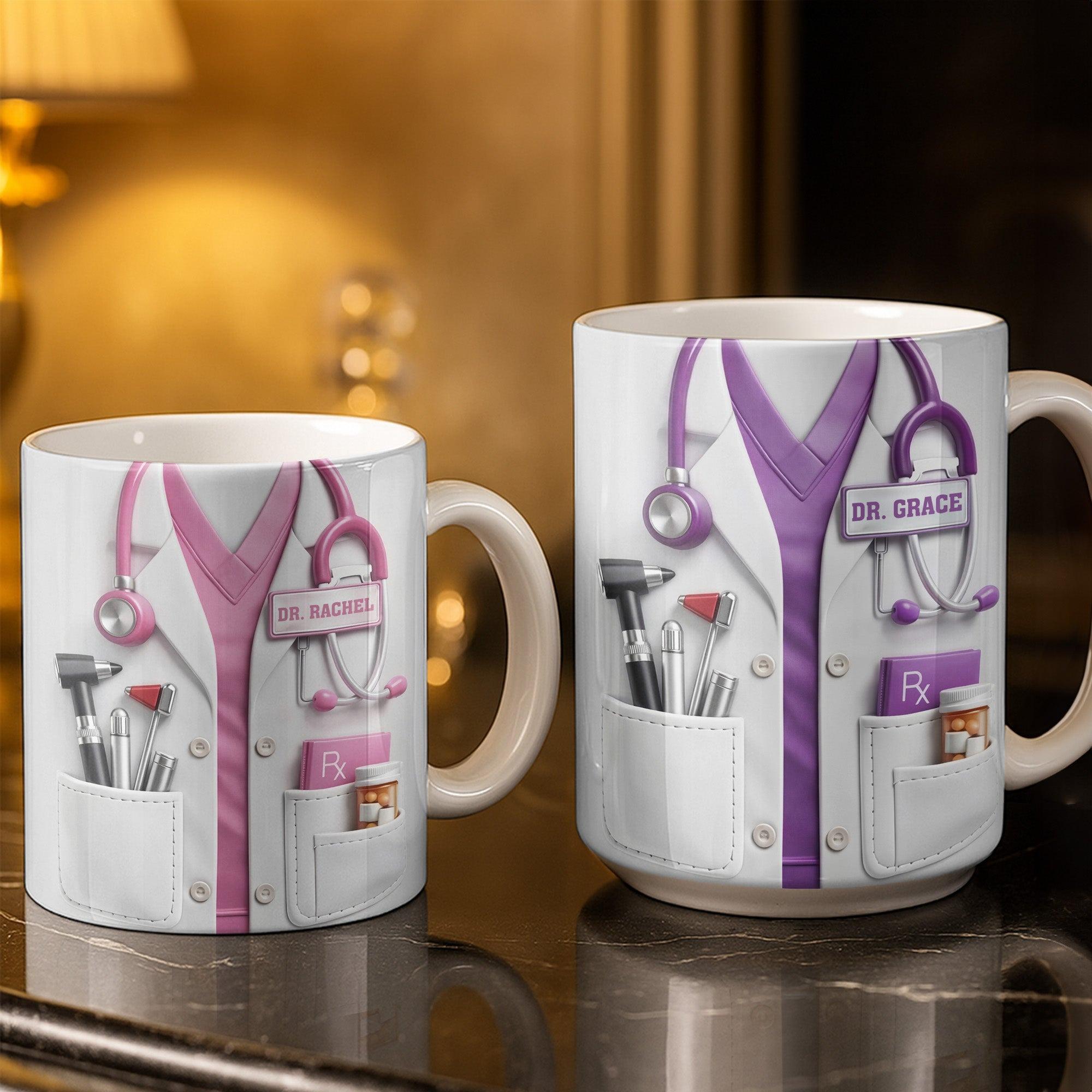 Personalized 3D Effect Medical Professional Coffee Mug, Custom Name Doctor Lab Coat Ceramic Cup, Healthcare Worker Aesthetic Gift, Nurse Practitioner Graduation Present