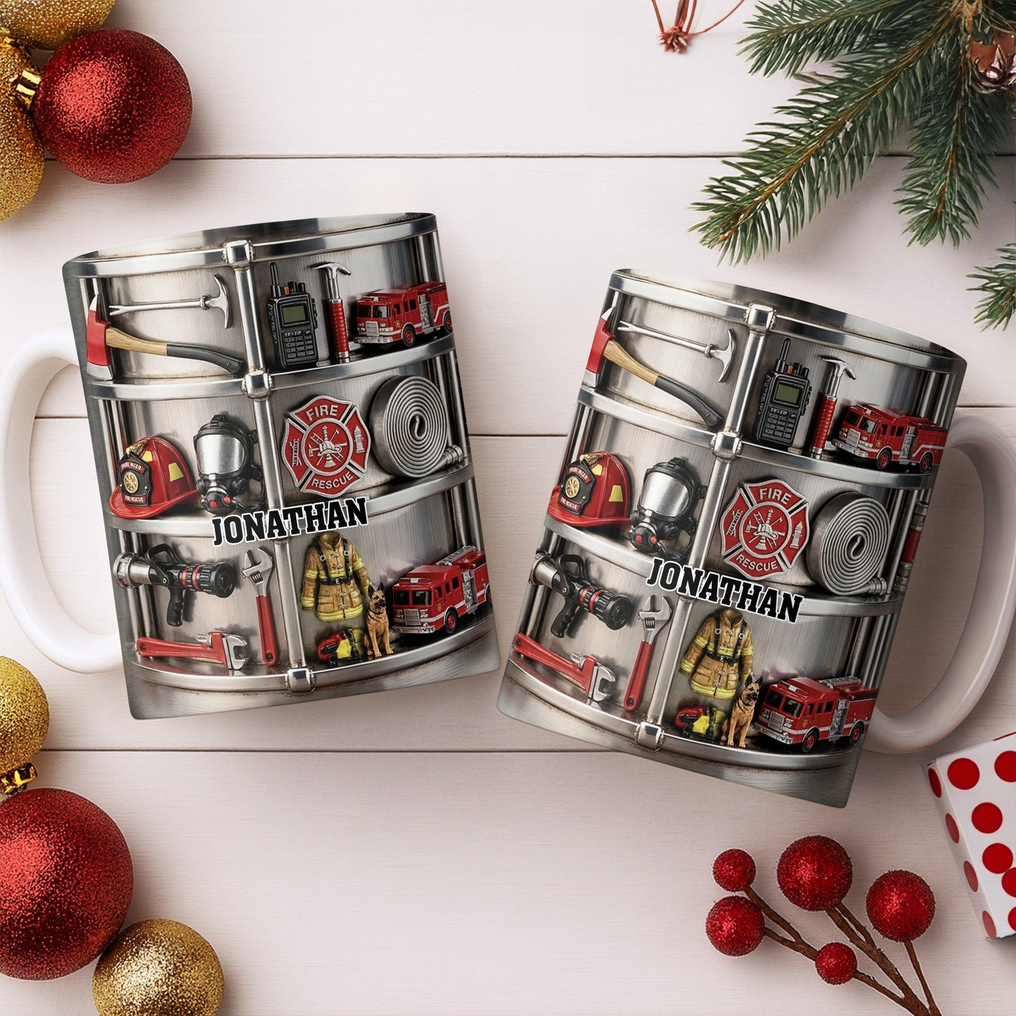 Personalized Firefighter Mug, Custom Name Fire Rescue Coffee Cup, Hero Fireman Tools Truck Gift, 3D Inflated Effect Print 2D Ceramic Mug, Best Father's Day Gift