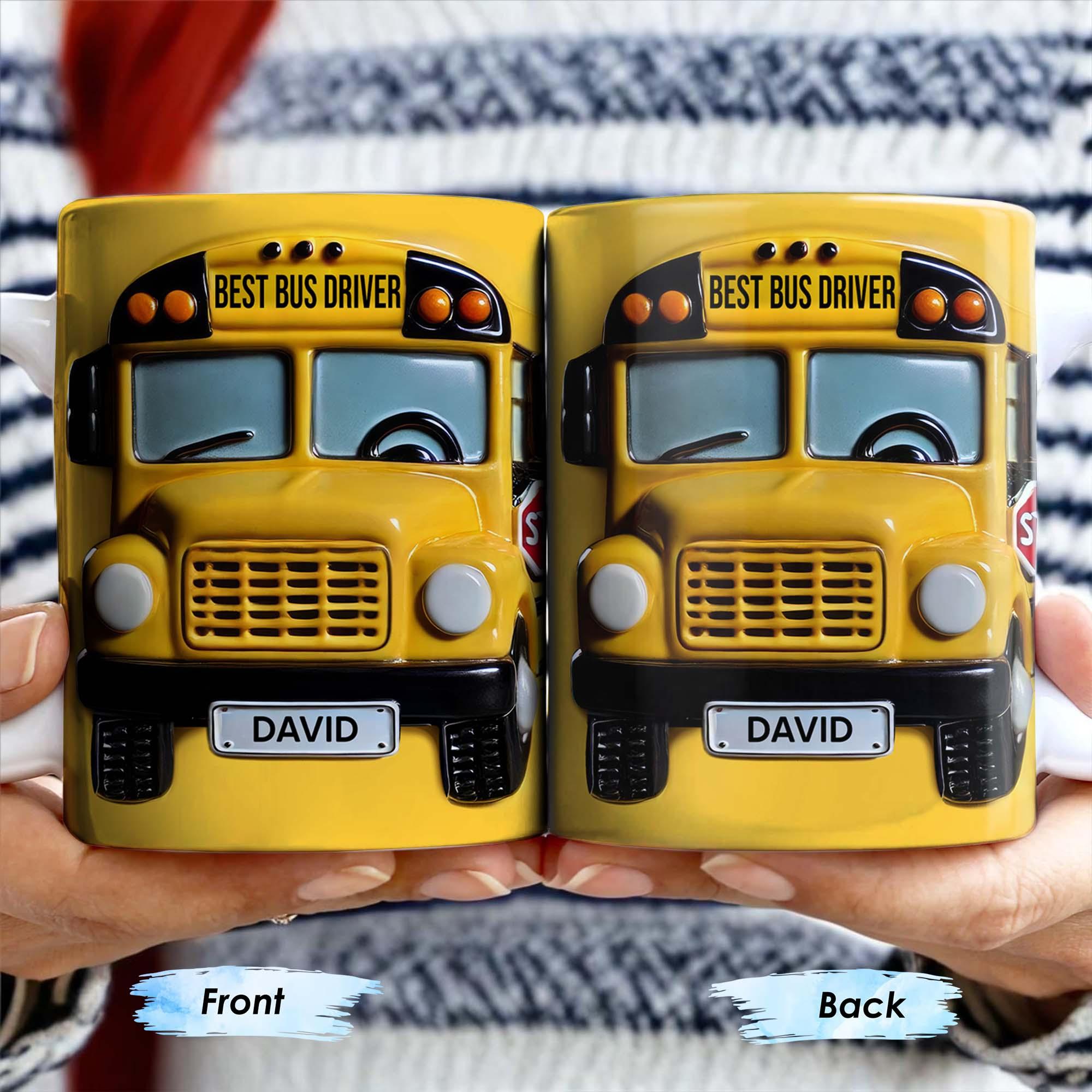 Personalized Best Bus Driver Mug, Custom Name School Bus Coffee Cup, End Of Year Appreciation Gift, 3D Inflated Effect Print 2D Ceramic Mug, Unique Yellow Bus 3