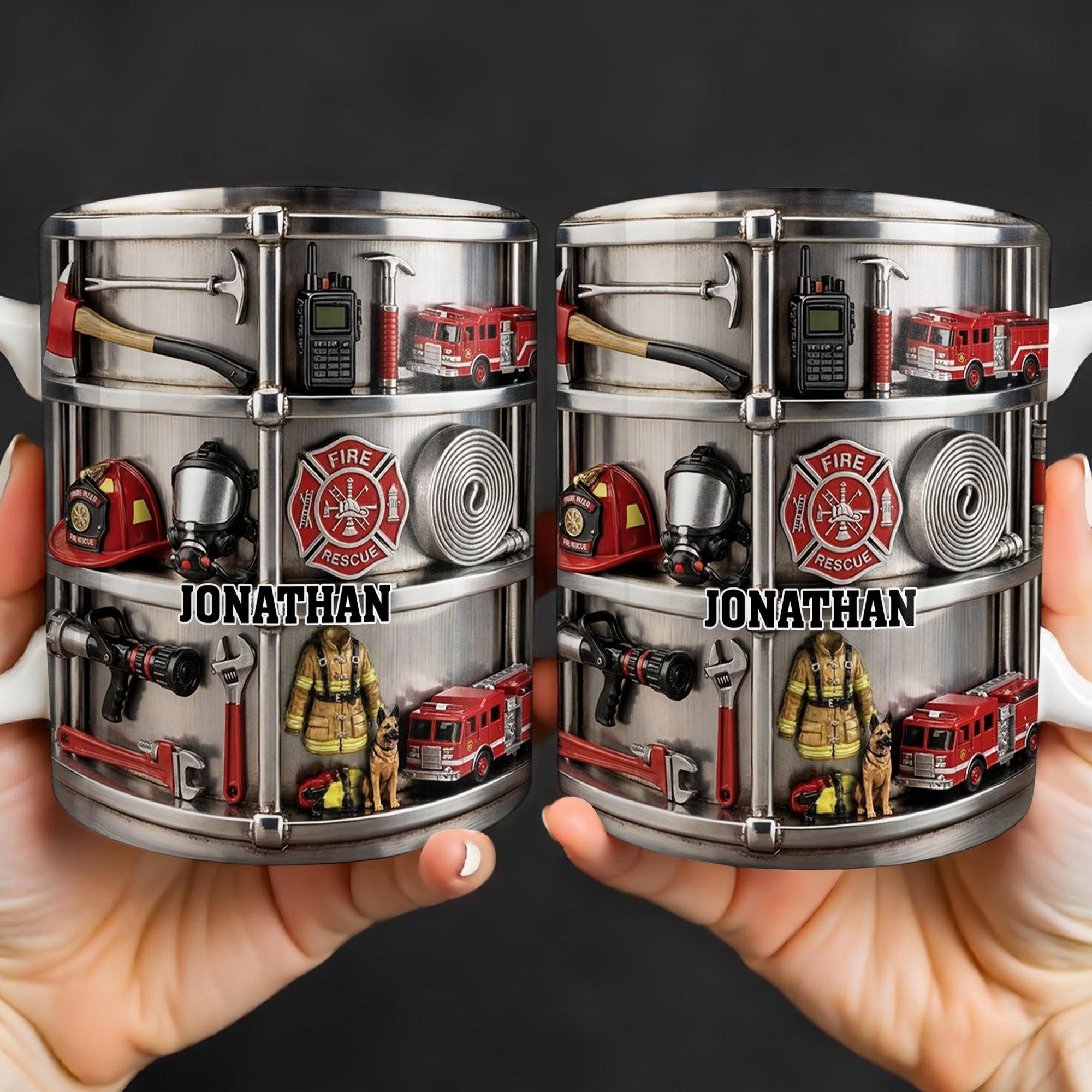 Personalized Firefighter Mug, Custom Name Fire Rescue Coffee Cup, Hero Fireman Tools Truck Gift, 3D Inflated Effect Print 2D Ceramic Mug, Best Father's Day Gift 4