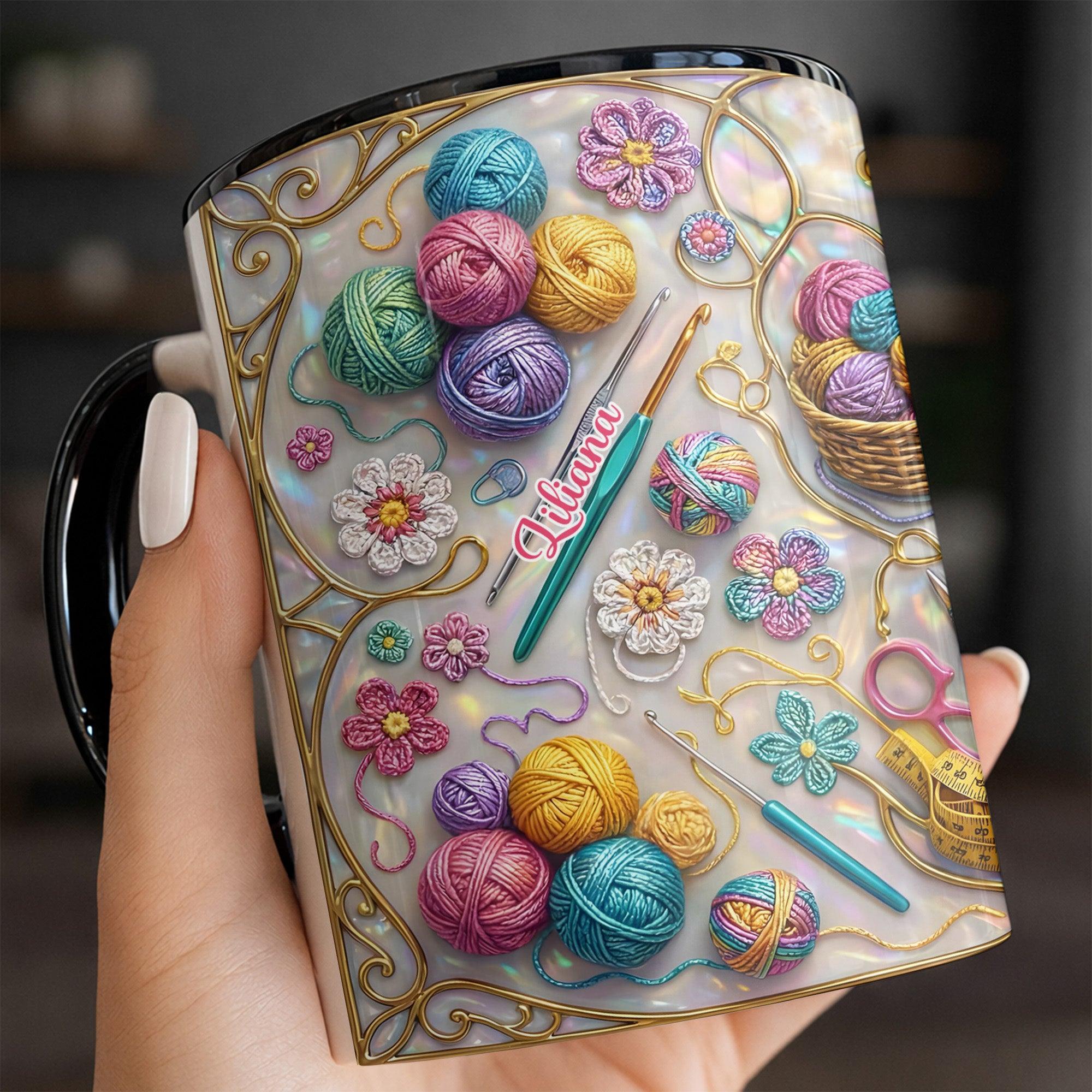 Personalized Crochet Knitting Mug, Custom Name Yarn Lover Coffee Cup, Mother's Day Gift For Grandma, 3D Inflated Effect Print 2D Ceramic Mug, Unique Gift For Mom 4