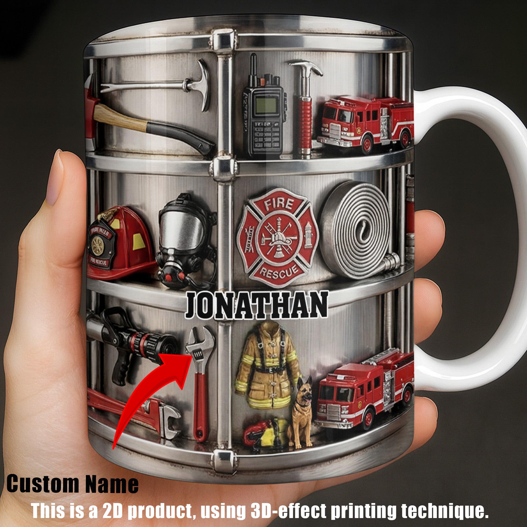 Personalized Firefighter Mug, Custom Name Fire Rescue Coffee Cup, Hero Fireman Tools Truck Gift, 3D Inflated Effect Print 2D Ceramic Mug, Best Father's Day Gift 2
