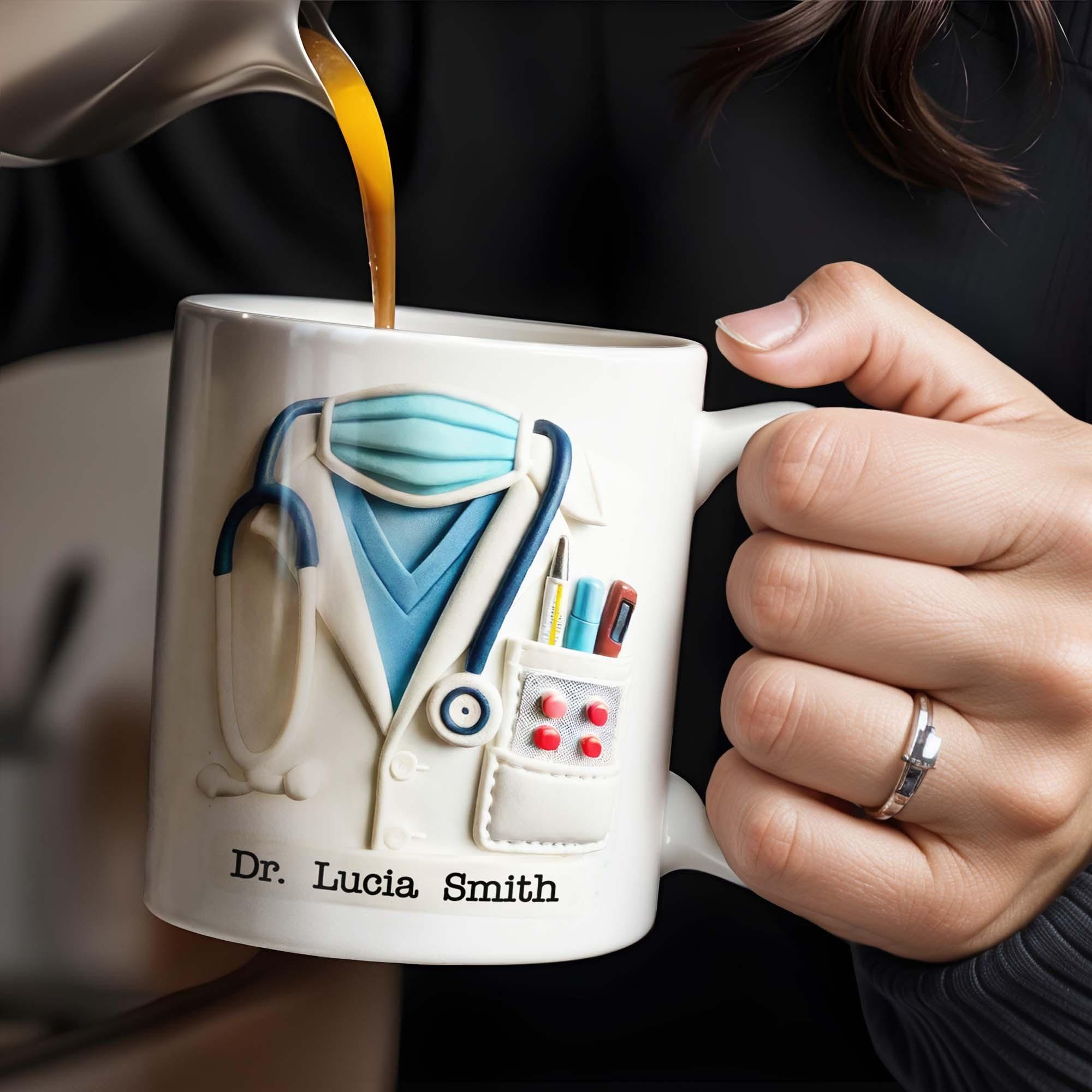 Personalized 3D Effect Medical Professional Coffee Mug, Custom Name Doctor Lab Coat Ceramic Cup, Nurse Practitioner Graduation Present