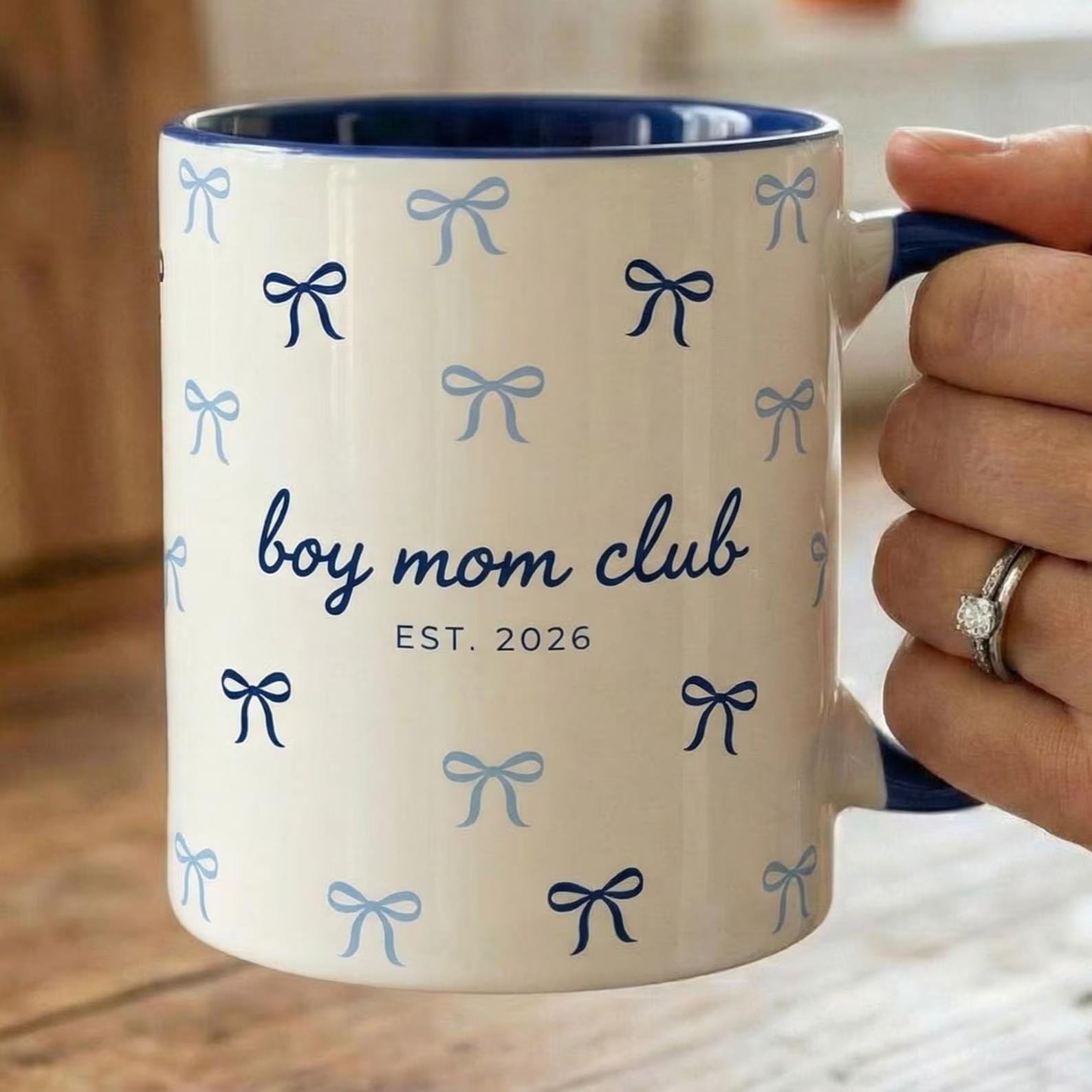 [Flash Deal] BojjiArtist Personalized Boy Mom Name & Year Mug – Custom Coquette Bow Aesthetic Coffee Cup, Custom Established Year Gift, Whimsical Blue Ribbon Ceramic Cup 4