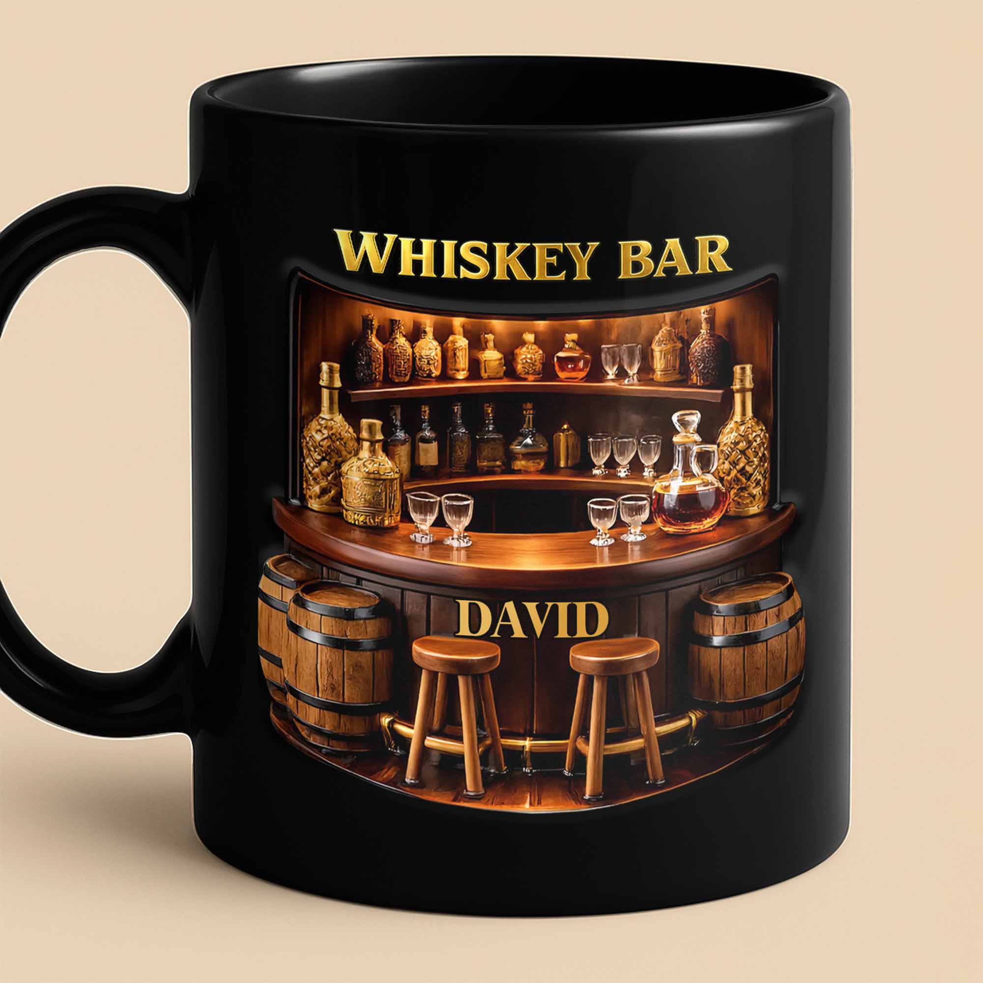 [Flash Deals] BojjiArtist Personalized Whiskey Bar 3D Effect Coffee Mug – Custom Name Bourbon Lover Gift, Miniature Tavern Bar Scene Cup, Masculine Speakeasy Aesthetic Mug 4