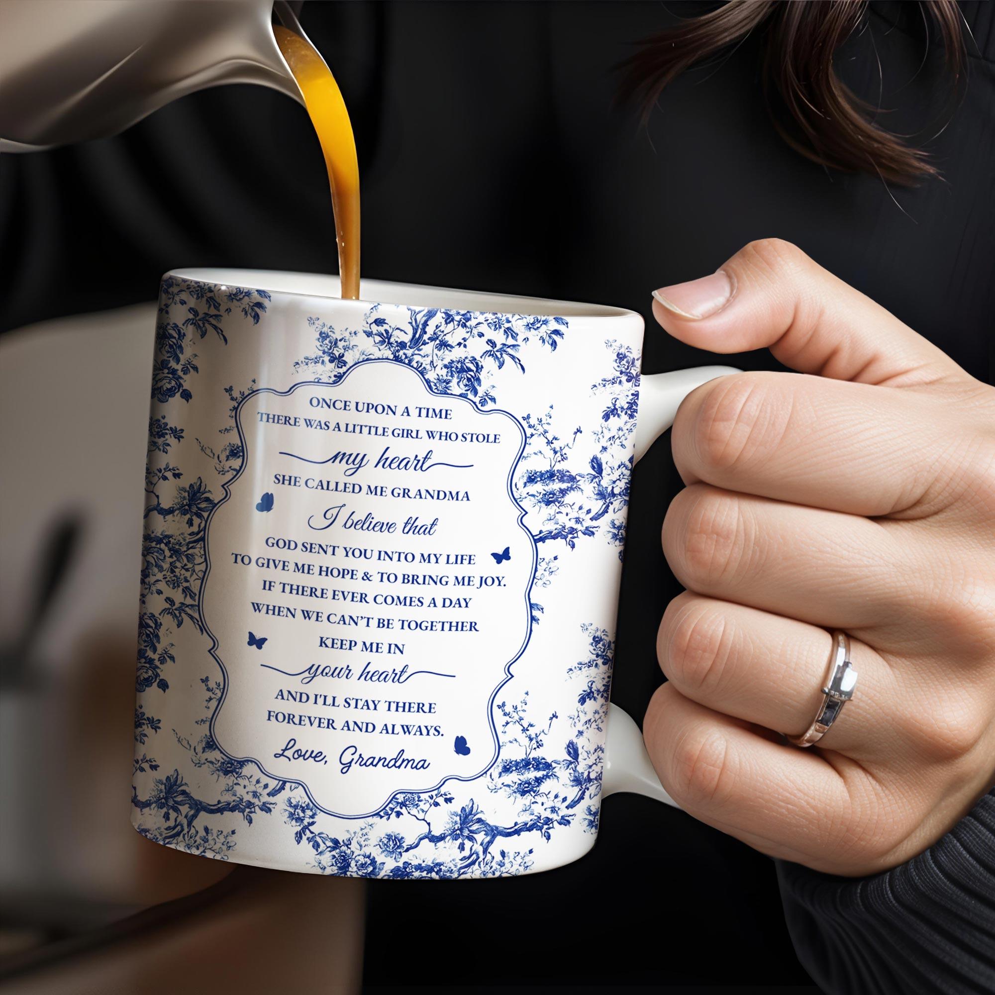 Personalized Granddaughter Mug, Custom Birth Month Flower Name, Toile De Jouy Style, Mother's Day, 3D Inflated Effect Print 2D Ceramic Mug, Love From Grandma 2