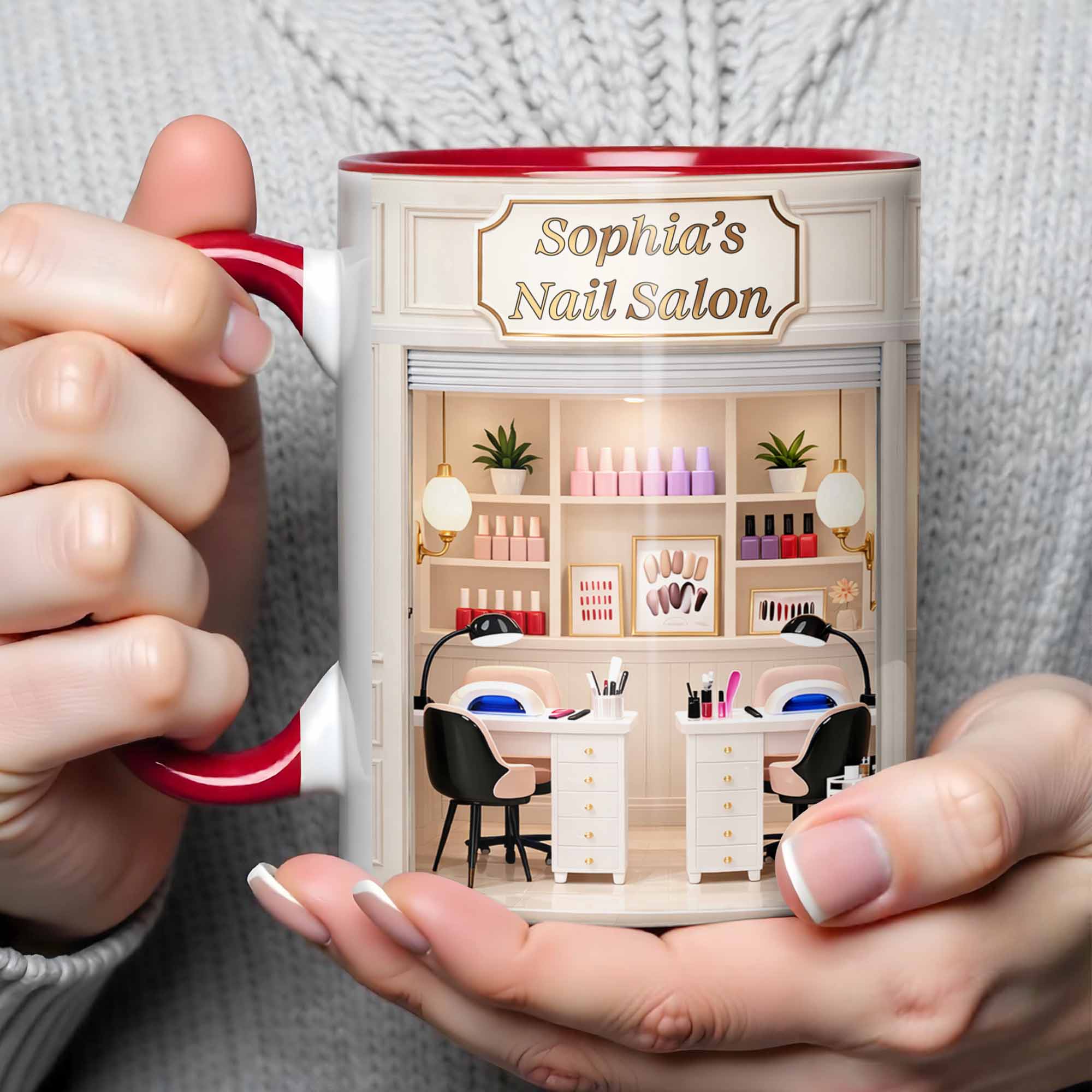 [Flash Deals] BojjiArtist Personalized Nail Salon 3D Effect Coffee Mug – Custom Name Manicurist Gift, Miniature Salon Interior Illustration Cup, Nail Tech Appreciation Present 4