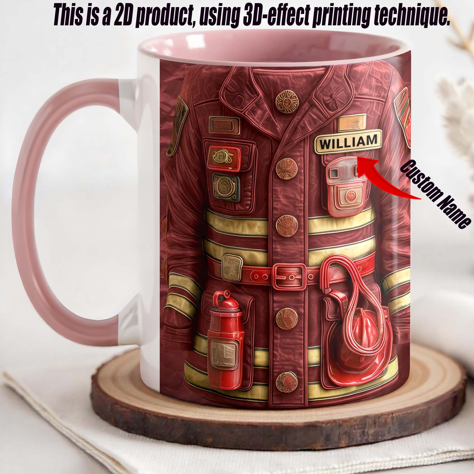 [Flash Deals] BojiArtist Personalized Firefighter Uniform Mug - Custom Name Fireman Coffee Cup, Gift For Him, 2