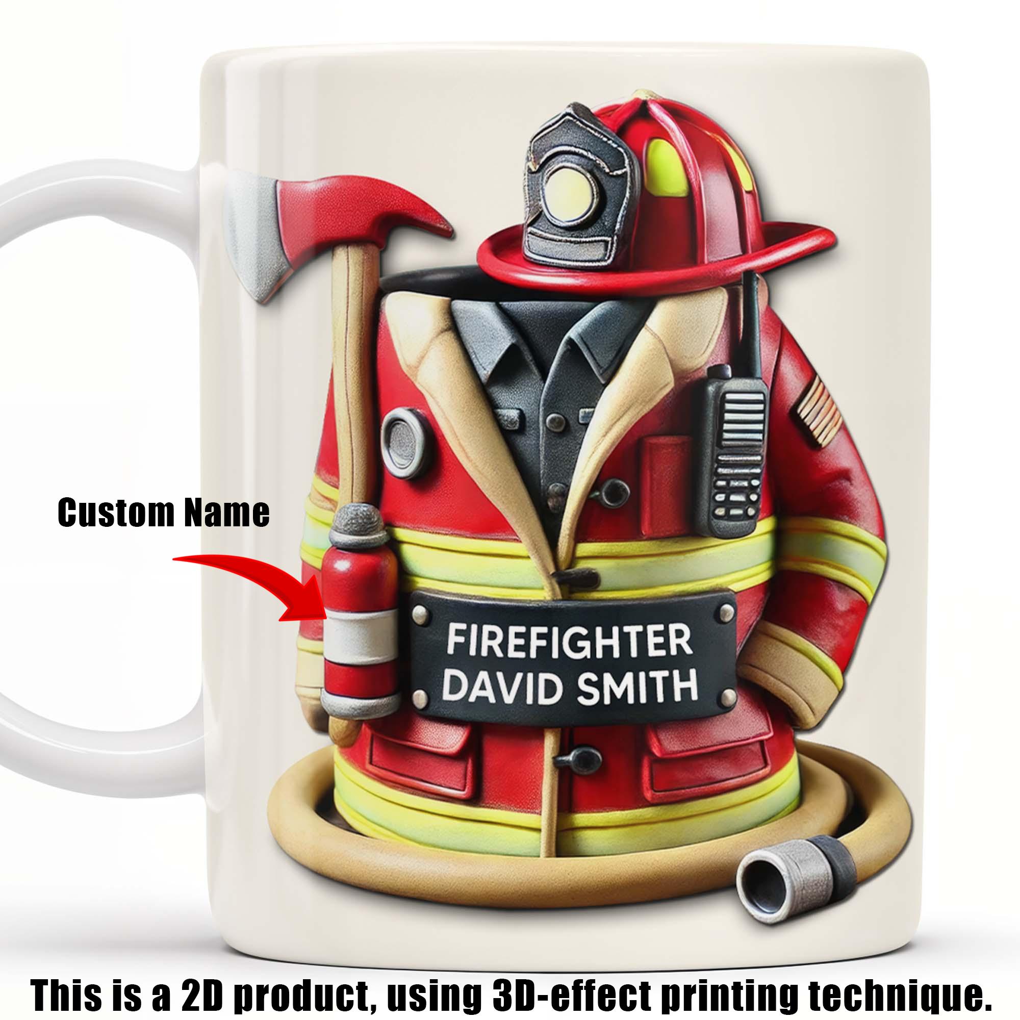 Personalized Firefighter Mug, Custom Name Fireman Coffee Cup, Firefighter Appreciation Gift, 3D Inflated Effect Print 2D Ceramic Mug, Father's Day Hero Gift For Him 2