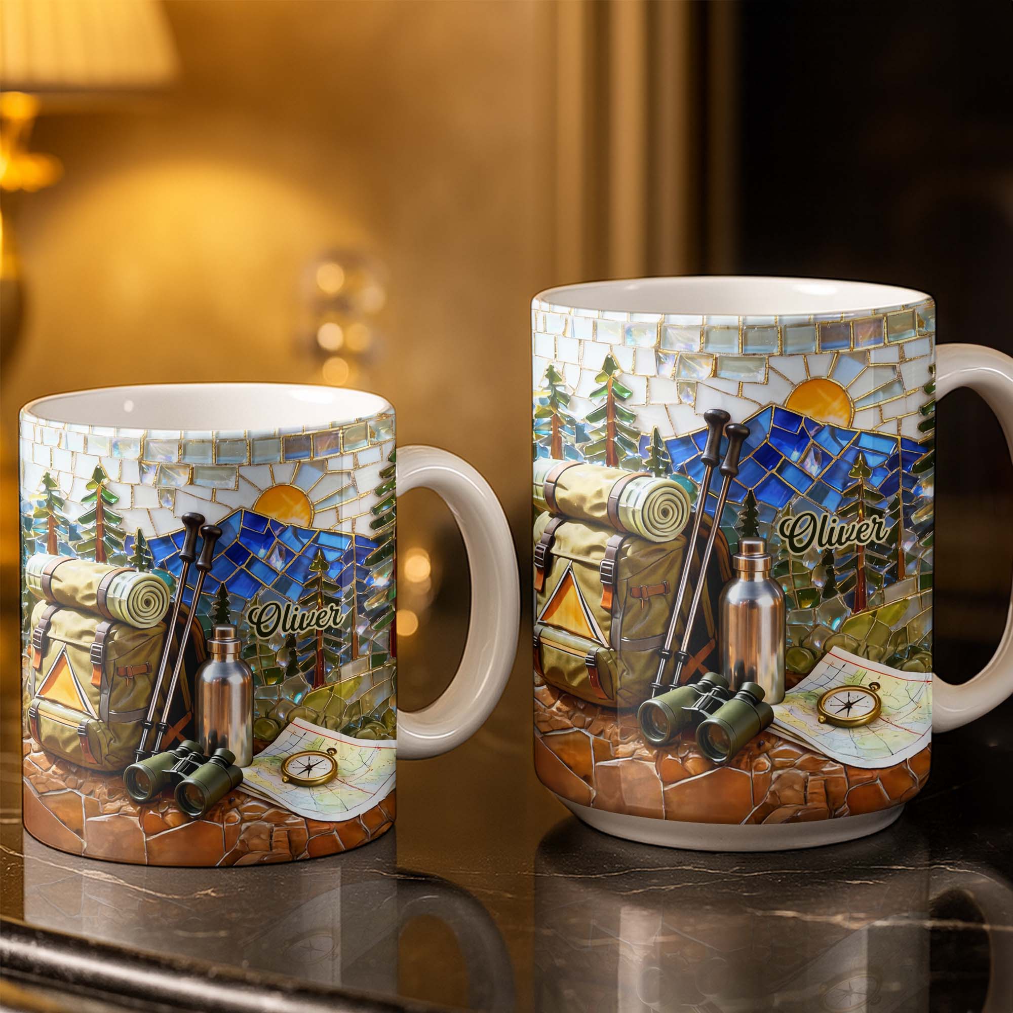[Flash Deals] BojjiArtist Personalized Camping Mountain Mosaic Full Bleed Mug – Custom Name Hiking Coffee Cup, 3D Effect Wilderness Explorer Design, Unique Nature Lover Gift for Campers & Adventurers 4