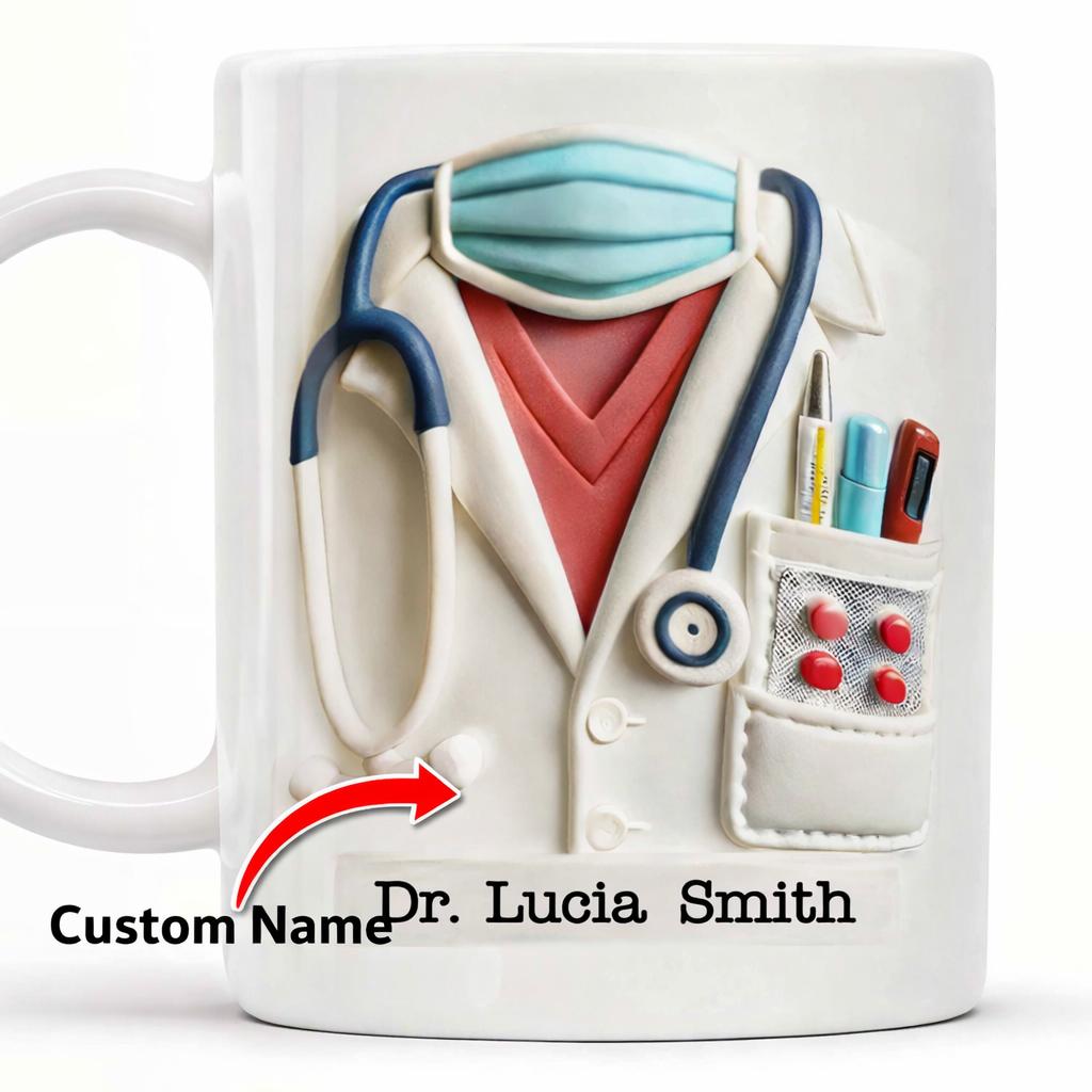 Personalized 3D Effect Medical Professional Coffee Mug, Custom Name Doctor Lab Coat Ceramic Cup, Nurse Practitioner Graduation Present 2