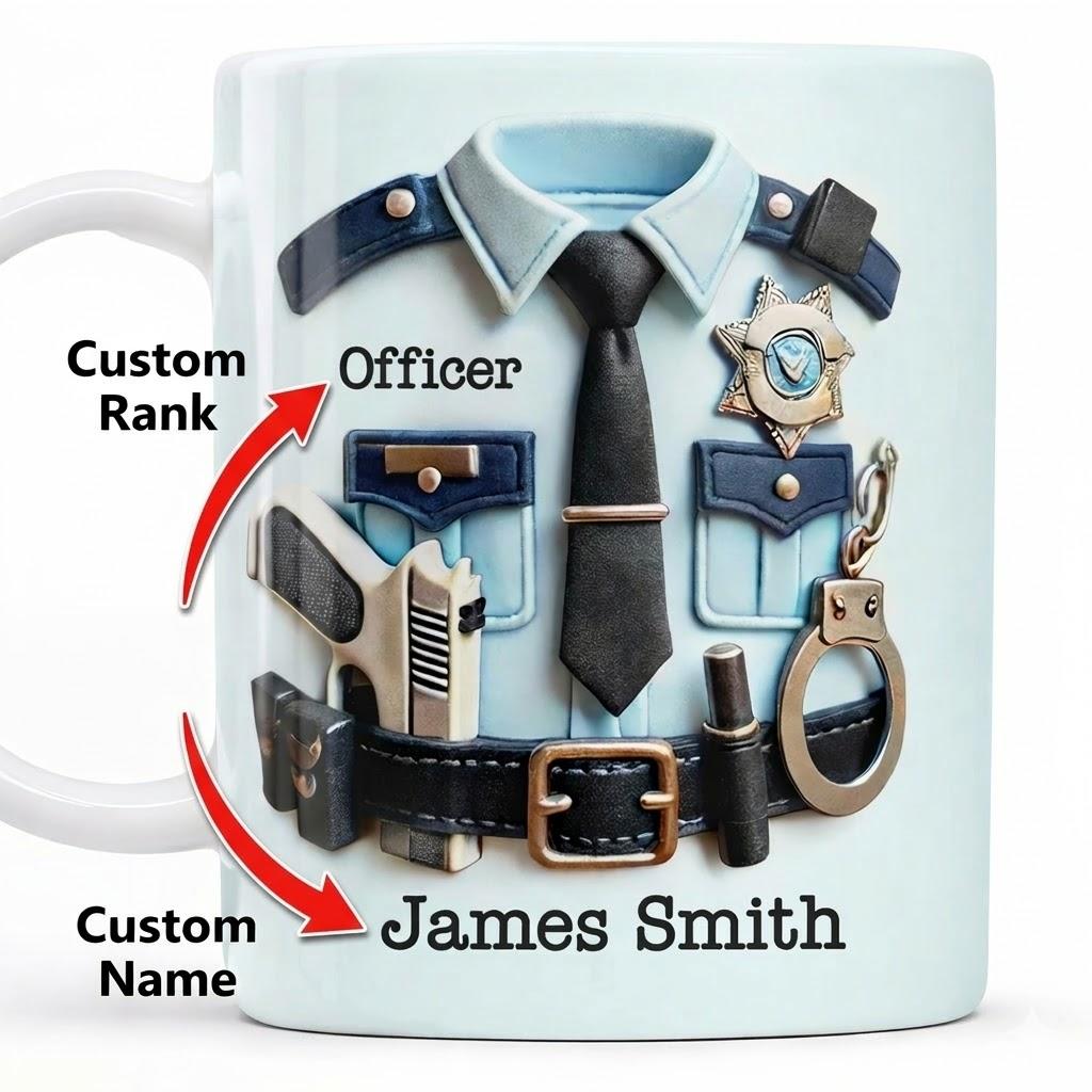 Personalized 3D Effect Police Officer Coffee Mug, Custom Name Law Enforcement Ceramic Cup, Police Academy Graduation Present 2