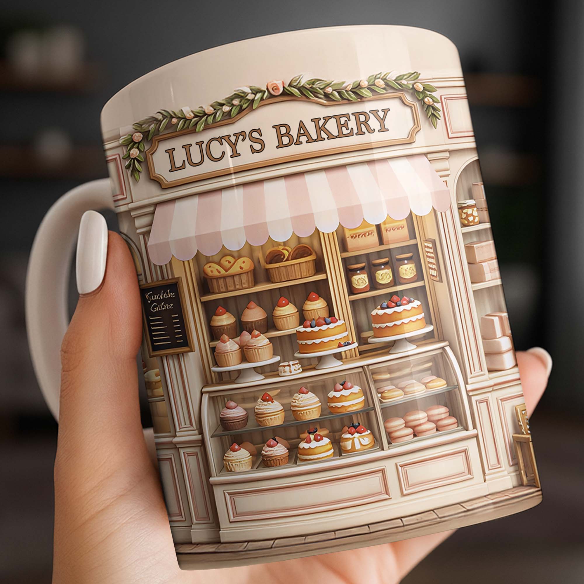 [Flash Deals] BojjiArtist Personalized Miniature Bakery 3D Effect Coffee Mug – Custom Name Pastry Shop Gift, Whimsical Dollhouse Bakery Illustration Cup, Home Baker Appreciation Present 3