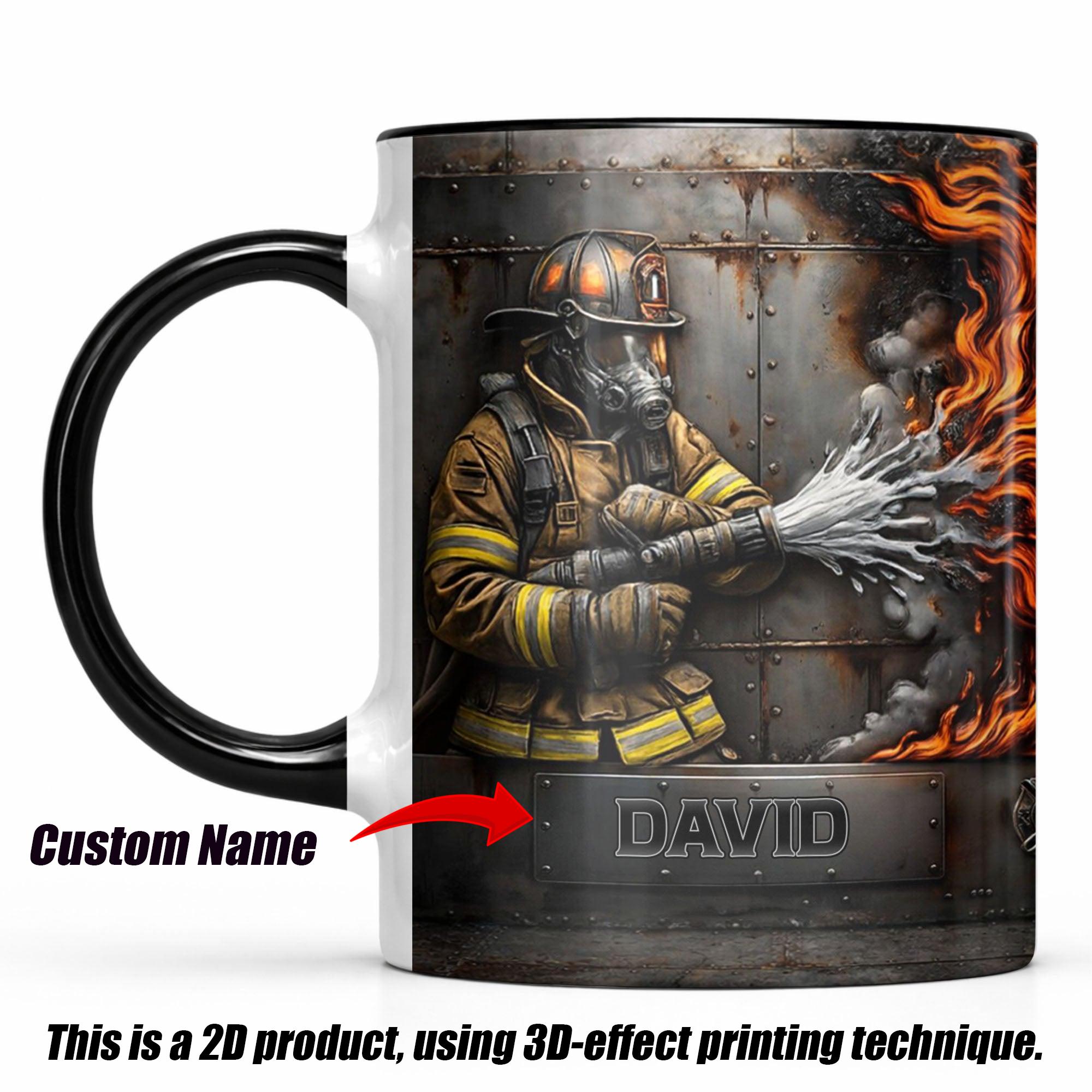 [Flash Deals] BojiArtist Personalized Courageous Firefighter Mug - Custom Name Heroic Fireman Cup, Valiant Action Firefighting Keepsake, Epic Gift For A Hero 3