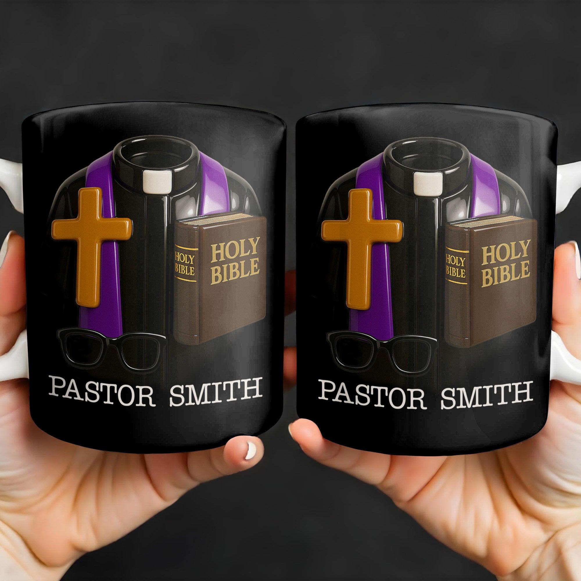 Personalized Pastor Mug, Custom Name Priest Coffee Cup, Holy Bible Cross Clergy Gift, 3D Inflated Effect Print 2D Ceramic Mug, Unique Church Appreciation Gift 3