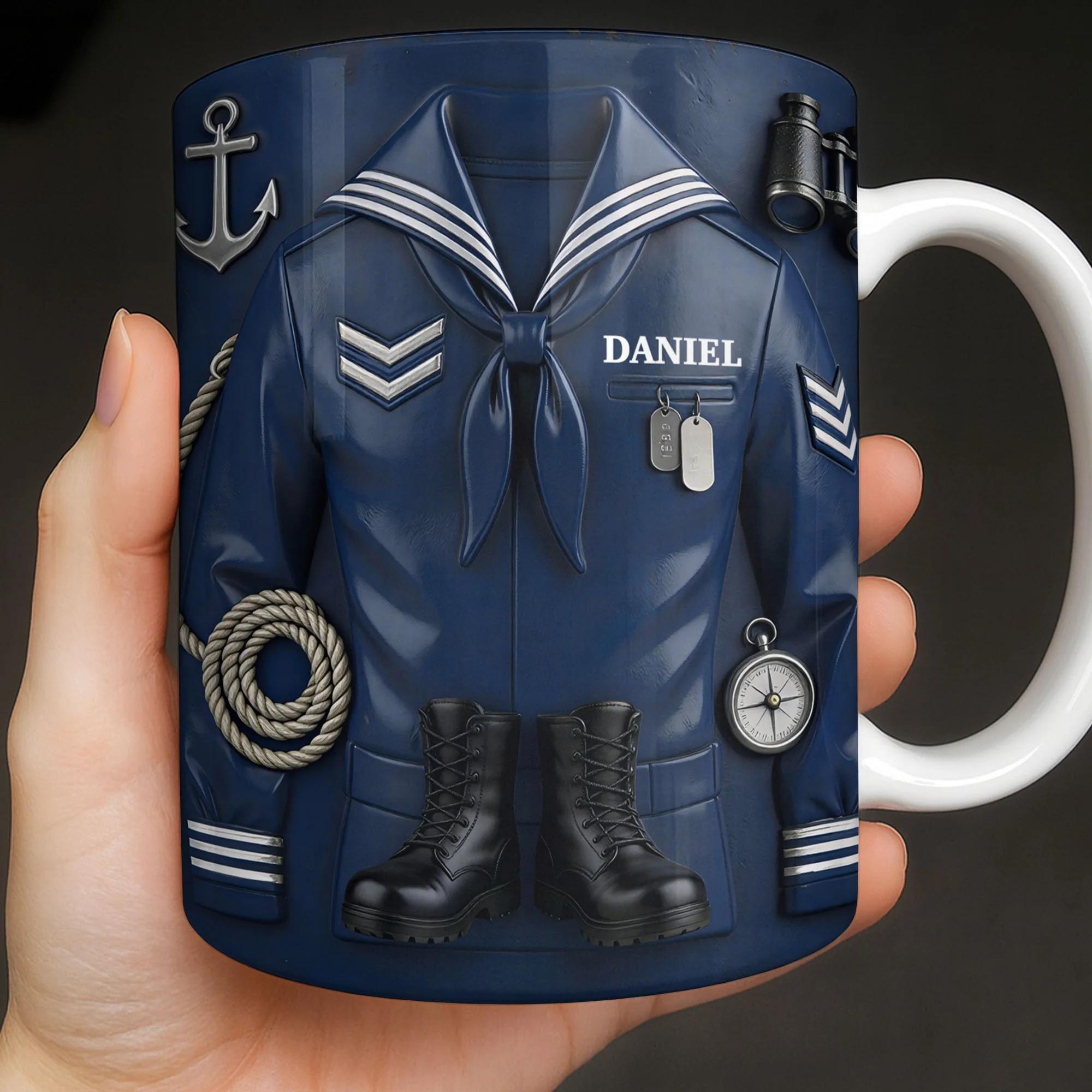 [Flash Deals] BojjiArtist Personalized Navy Sailor Uniform Coffee Mug – Custom Name Nautical Gift, 3D Effect Naval Dress Blues Cup, Military Graduation Present, Veteran Appreciation Gift 3
