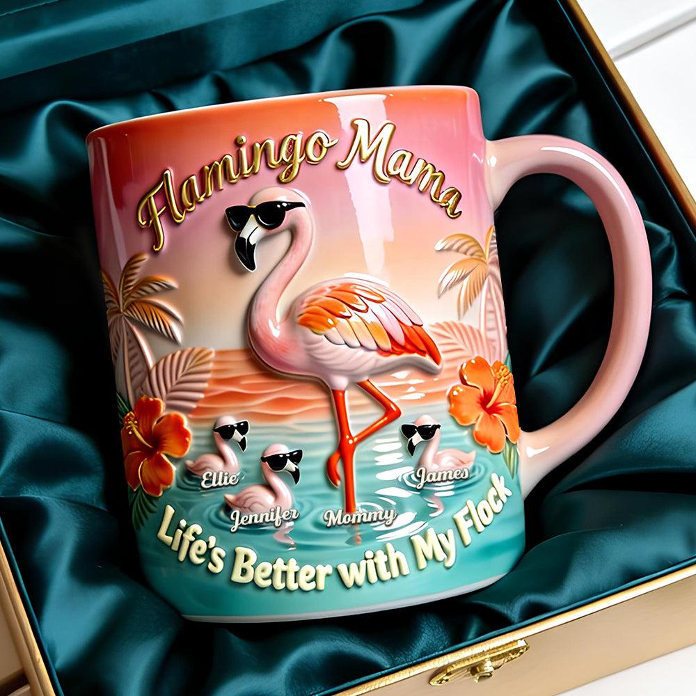 Personalized Flamingo Mama Mug, Custom Name Coffee Cup, Mother's Day Gift, Life Is Better With My Flock, 3D Inflated Effect Print 2D Mug, Unique Tropical Gift 4