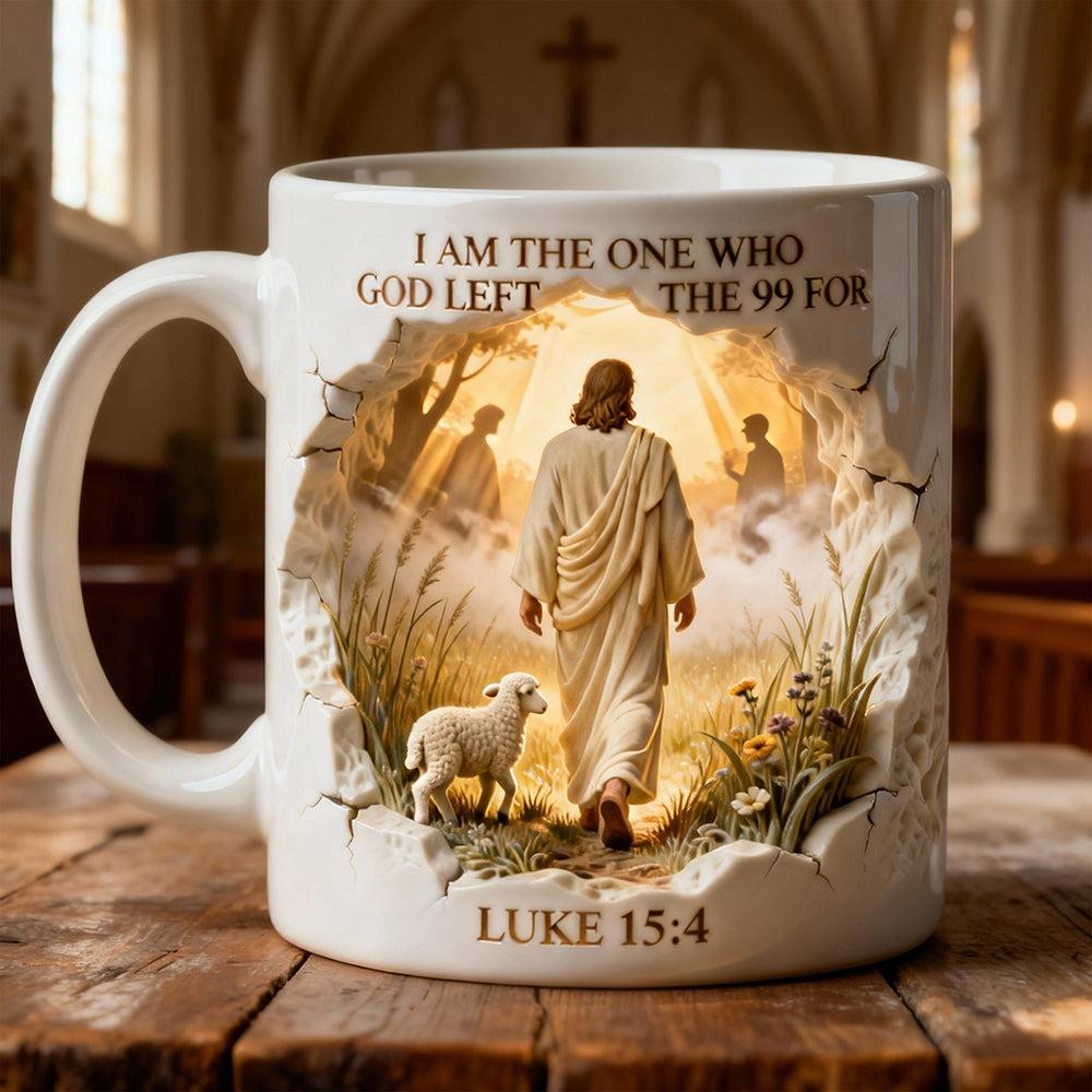 Personalized Luke 15:4 Jesus I Am The One Who Left The 99 For Coffee Mug, Inspirational Christian Faith Gift, Whimsical Spiritual Diorama Mug, Aesthetic Bible Verse Drinkware
