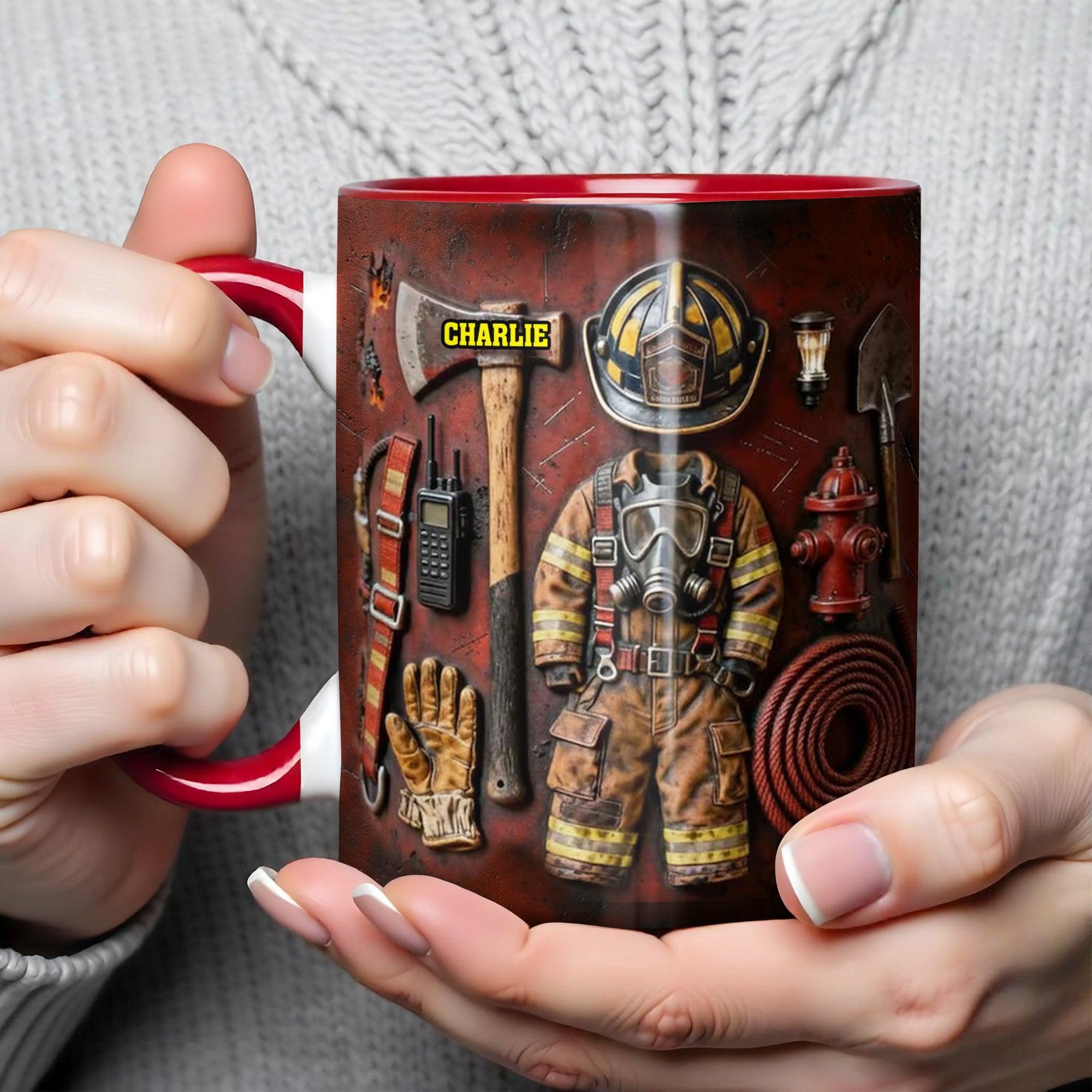 [Flash Deals] BojiArtist Personalized Firefighter Gear Mug - Custom Name Fireman Coffee Cup,  Firefighter Appreciation Gift, Hero Birthday Gift For Him 3