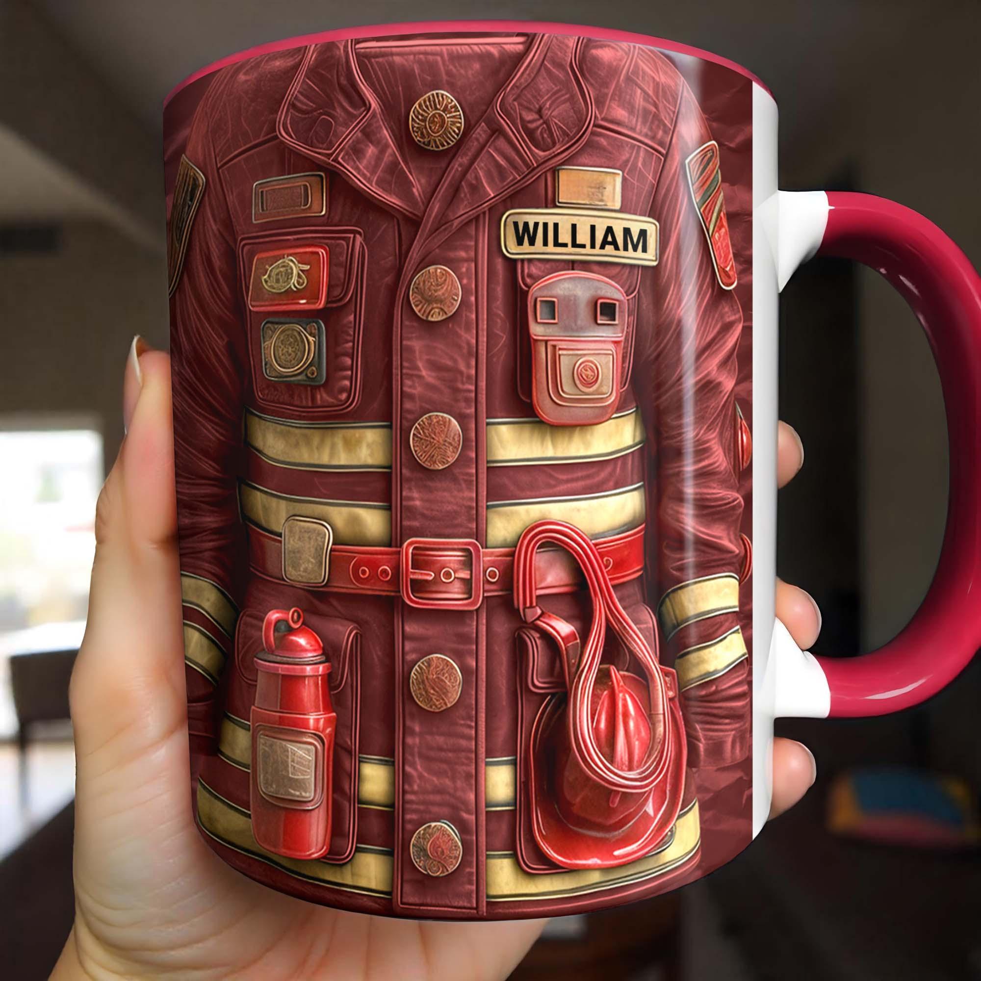[Flash Deals] BojiArtist Personalized Firefighter Uniform Mug - Custom Name Fireman Coffee Cup, Gift For Him, 3