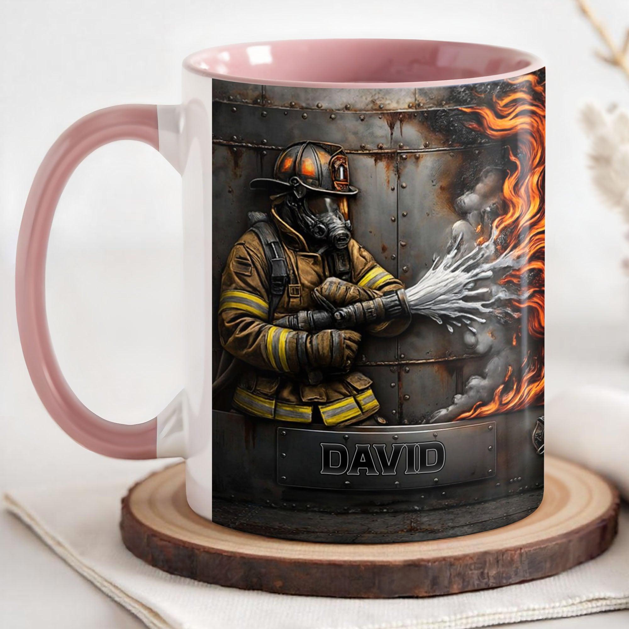 [Flash Deals] BojiArtist Personalized Courageous Firefighter Mug - Custom Name Heroic Fireman Cup, Valiant Action Firefighting Keepsake, Epic Gift For A Hero 2