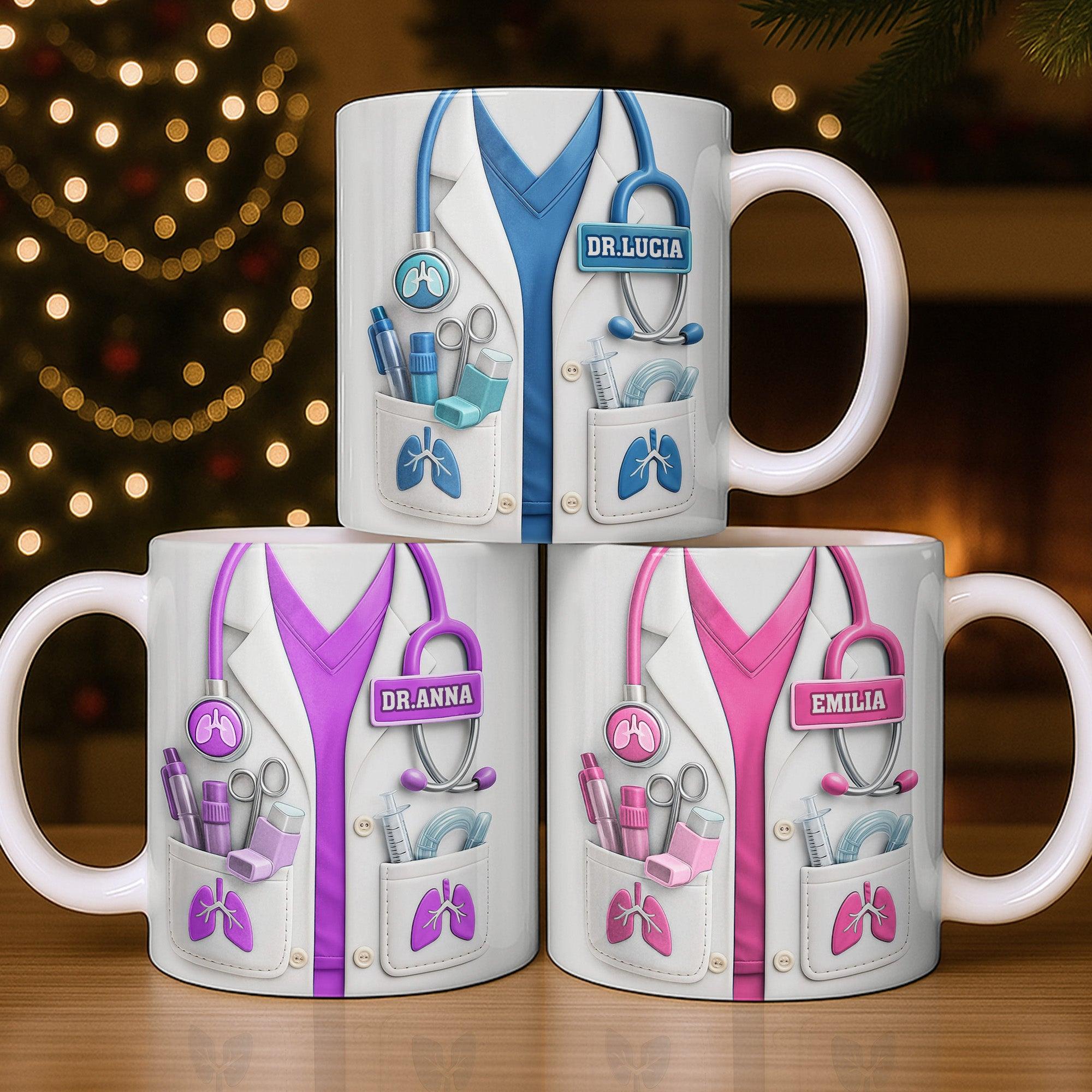 Personalized Doctor Nurse Scrubs Mug, Custom Name Medical Professional Gift, 3D Inflated Effect Print 2D Ceramic Mug, Pulmonologist Doctor Appreciation Gift 3