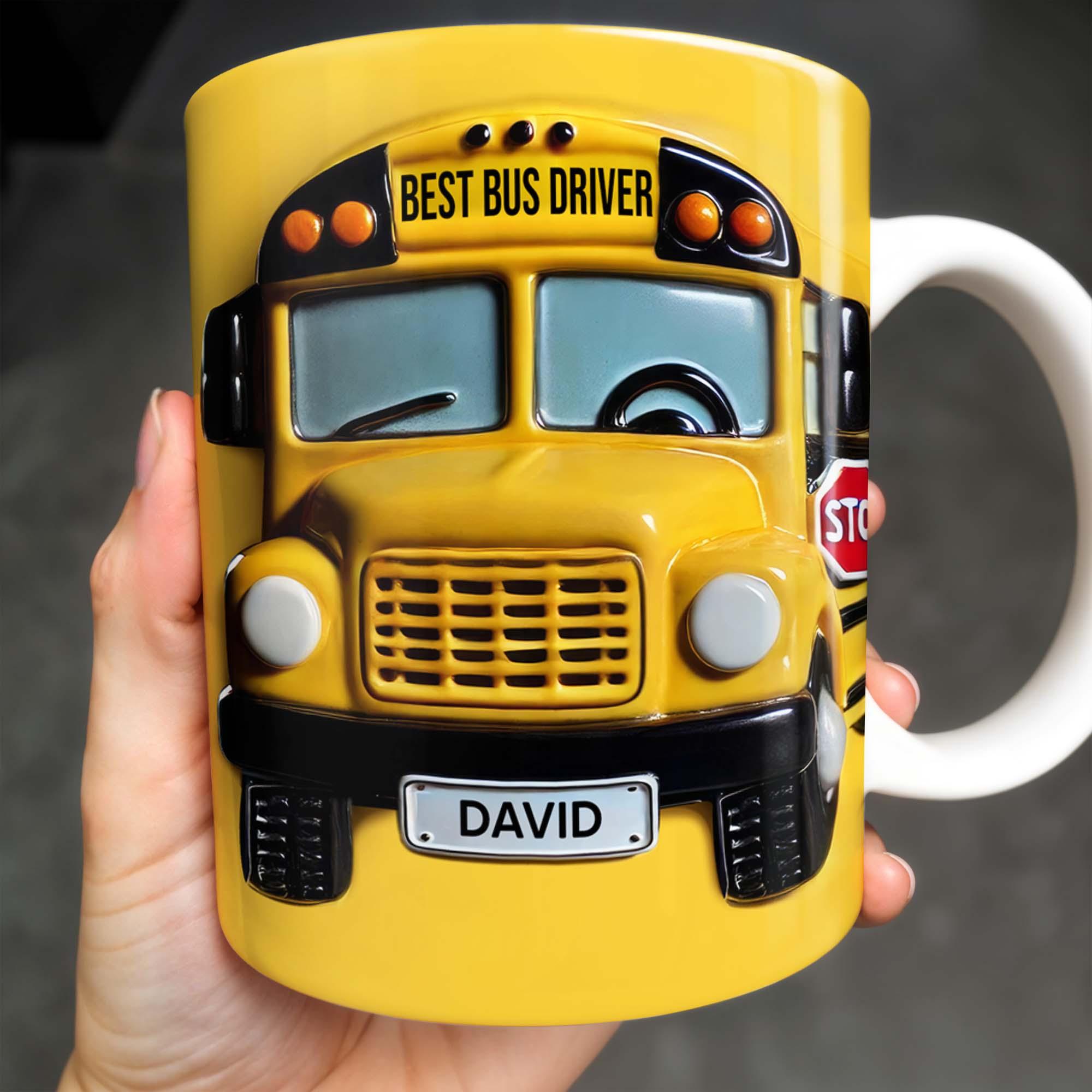 Personalized Best Bus Driver Mug, Custom Name School Bus Coffee Cup, Mother's Day, 3D Inflated Effect Print 2D Ceramic Mug, 3