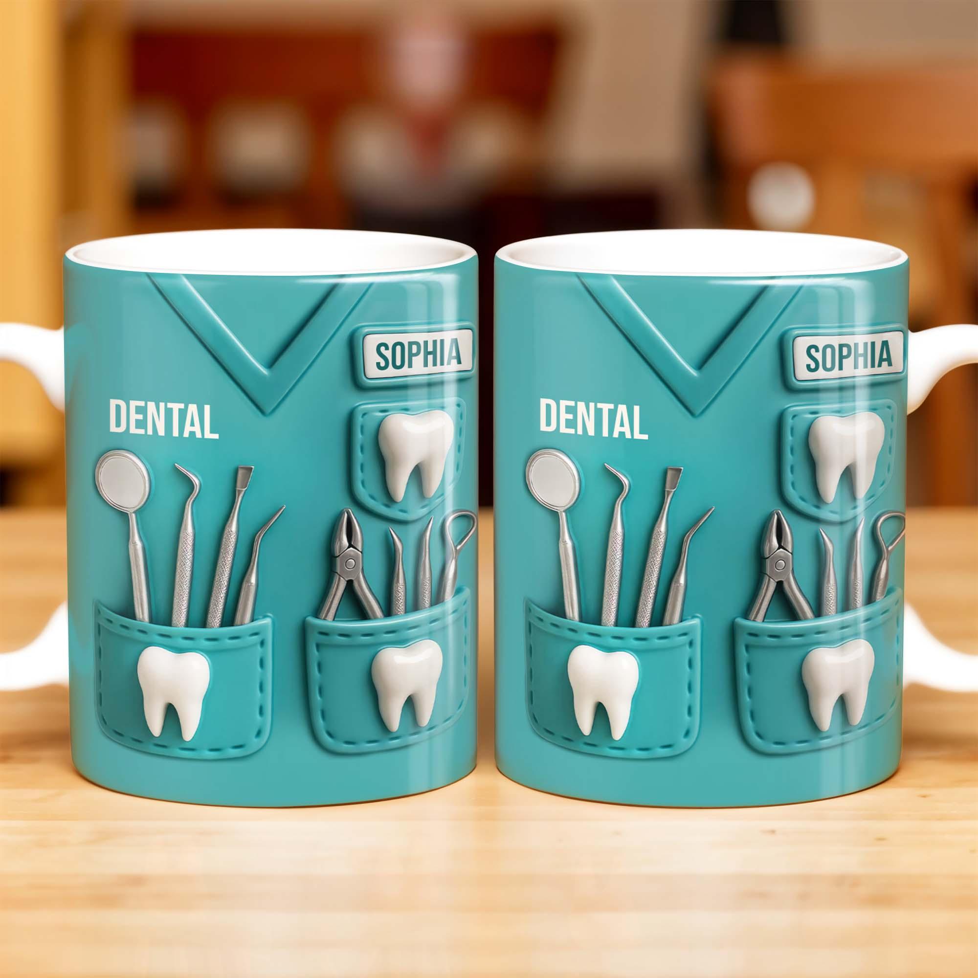 Personalized Dental Mug, Custom Name Dentist Coffee Cup, Dental Assistant Hygienist Mother's Day Gift, 3D Inflated Effect Print 2D Mug, 4