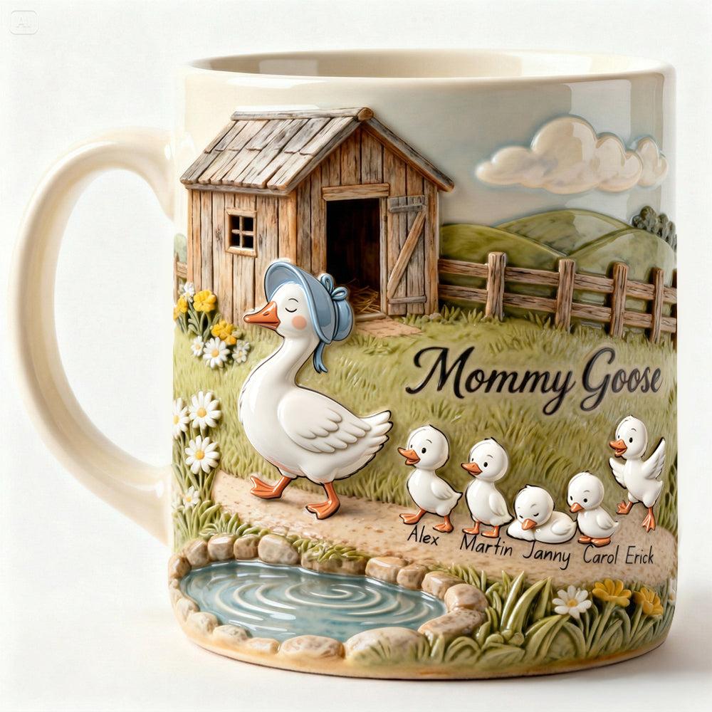 Personalized Mommy Goose Mug, Custom Names Ducklings Coffee Cup, Mother's Day Gift, 3D Inflated Effect Print 2D Ceramic Mug, Unique Nana Grandma Family Gift 4