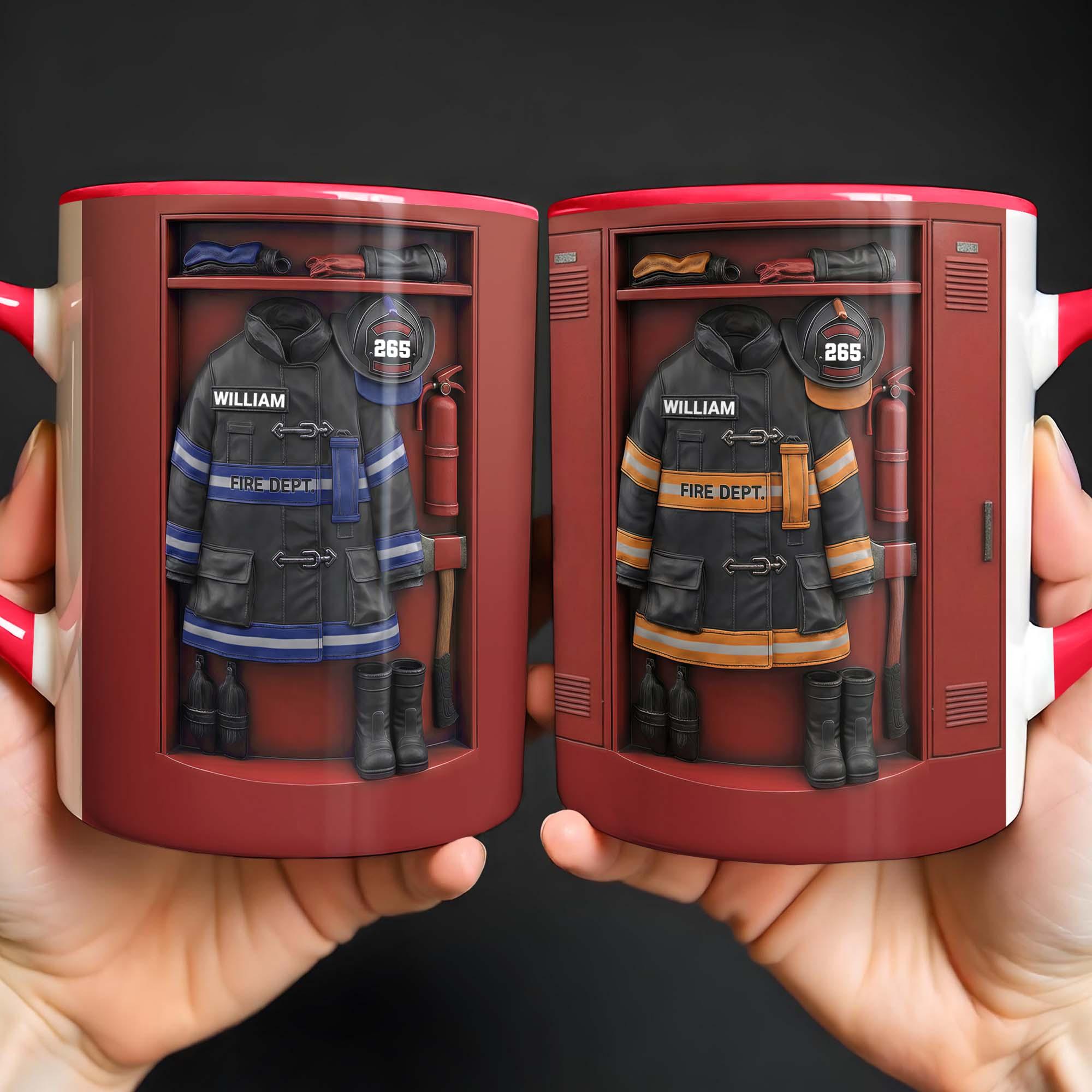 [Flash Deals] BojiArtist Personalized Brave Fire Dept Gear Locker Mug - Custom Name Authentic Fireman Equipment Cup, Heartfelt Heroic Keepsake Present 3
