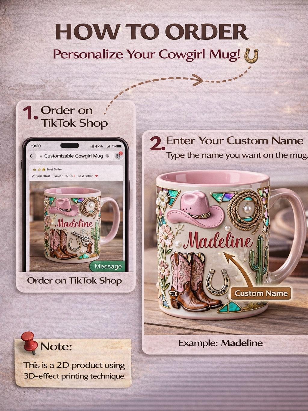 Personalized Coastal Cowgirl Aesthetic Mug, Custom Name Pink Western Coffee Cup, Pink Cowboy Hat & Boots Drinkware, Boho Rodeo Queen Gift for Her, Desert Vibes Iridescent Ceramic Mug, Whimsical Western Core Office Decor 4