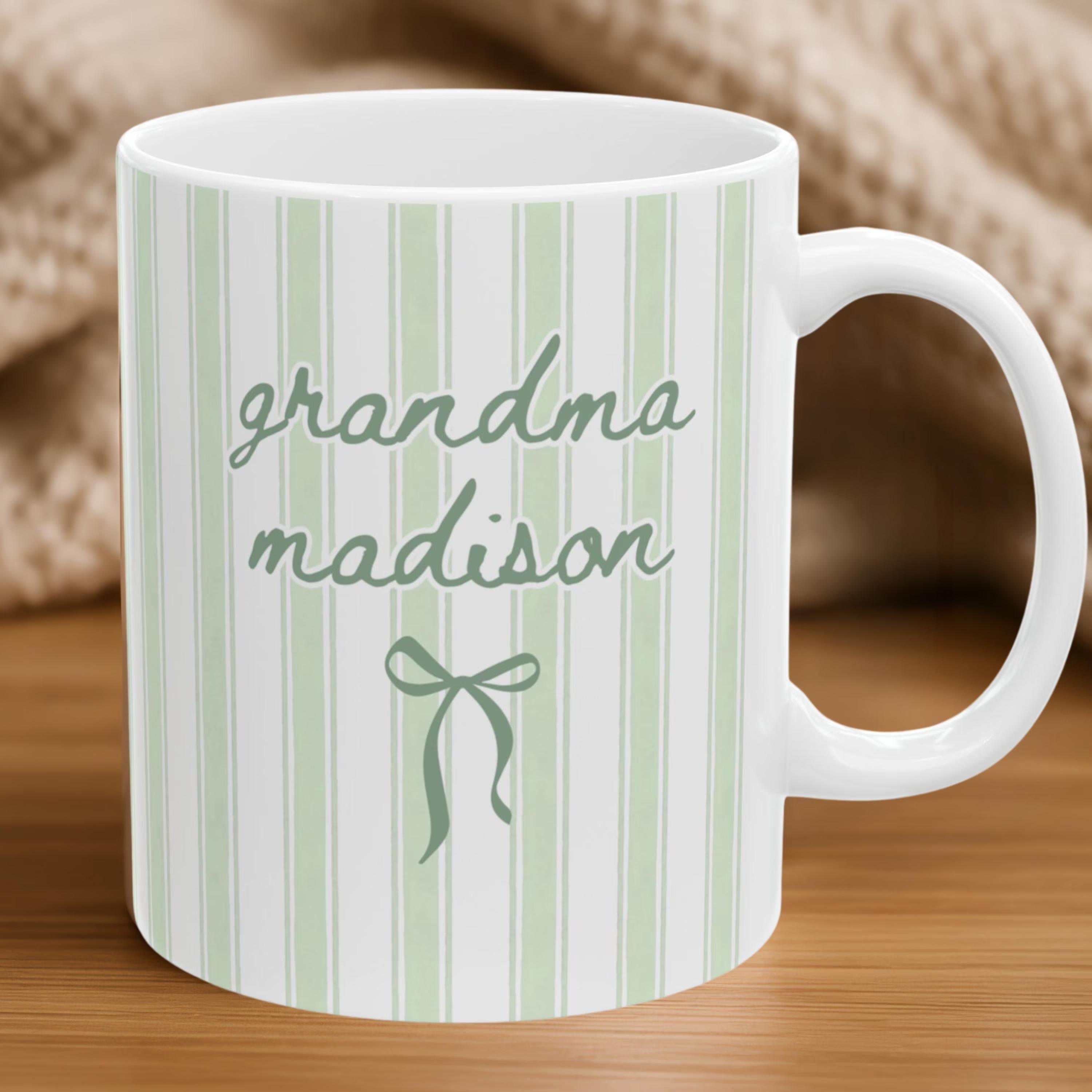 [Flash Deal] BojjiArtist Custom Auntie Name Coffee Mug – Personalized Future Mrs Coquette Bow Cup, Aesthetic Striped Pastel Ceramic Mug With Ribbon, Whimsical Auntie Grandma Mama Gift Idea 3