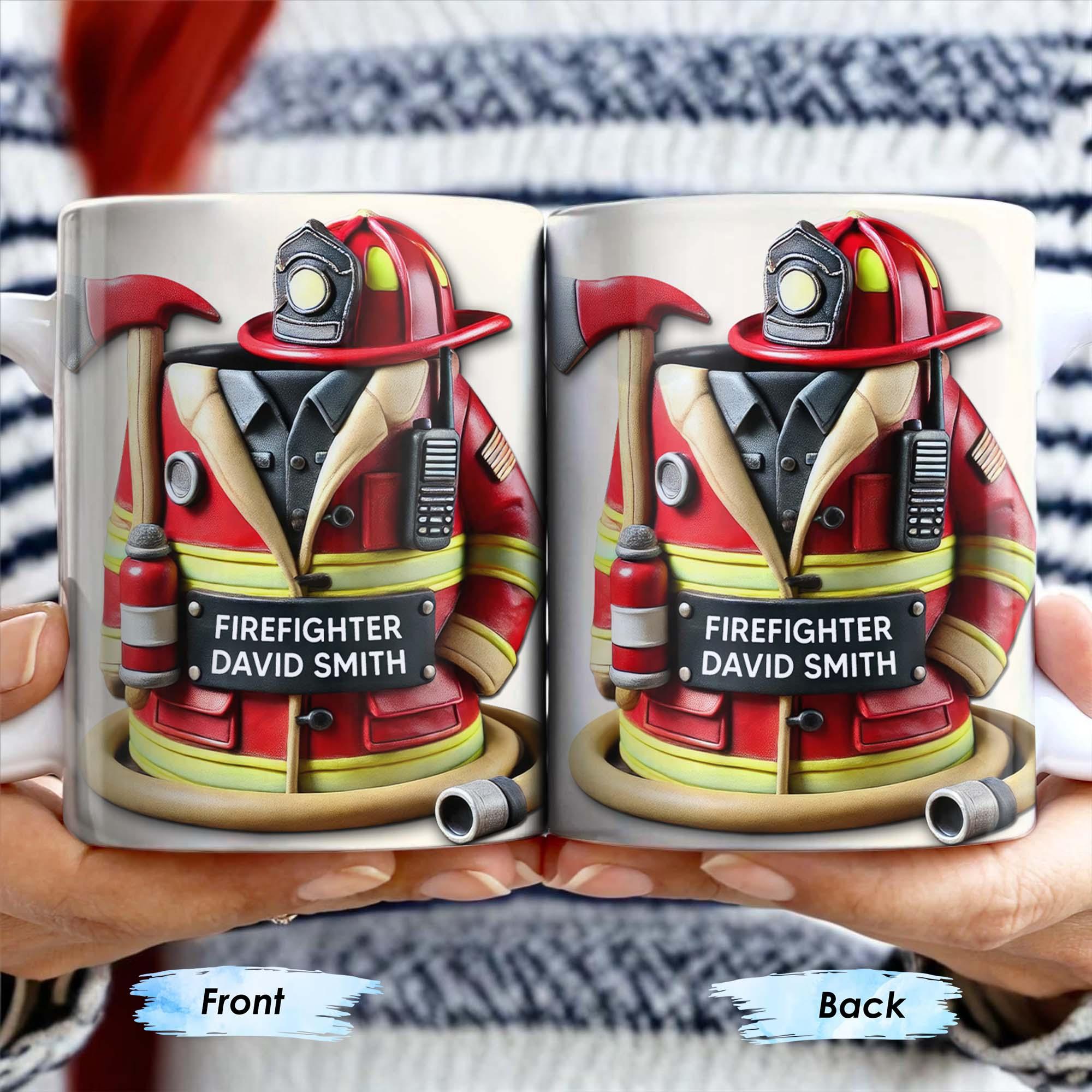 Personalized Firefighter Mug, Custom Name Fireman Coffee Cup, Firefighter Appreciation Gift, 3D Inflated Effect Print 2D Ceramic Mug, Father's Day Hero Gift For Him 3