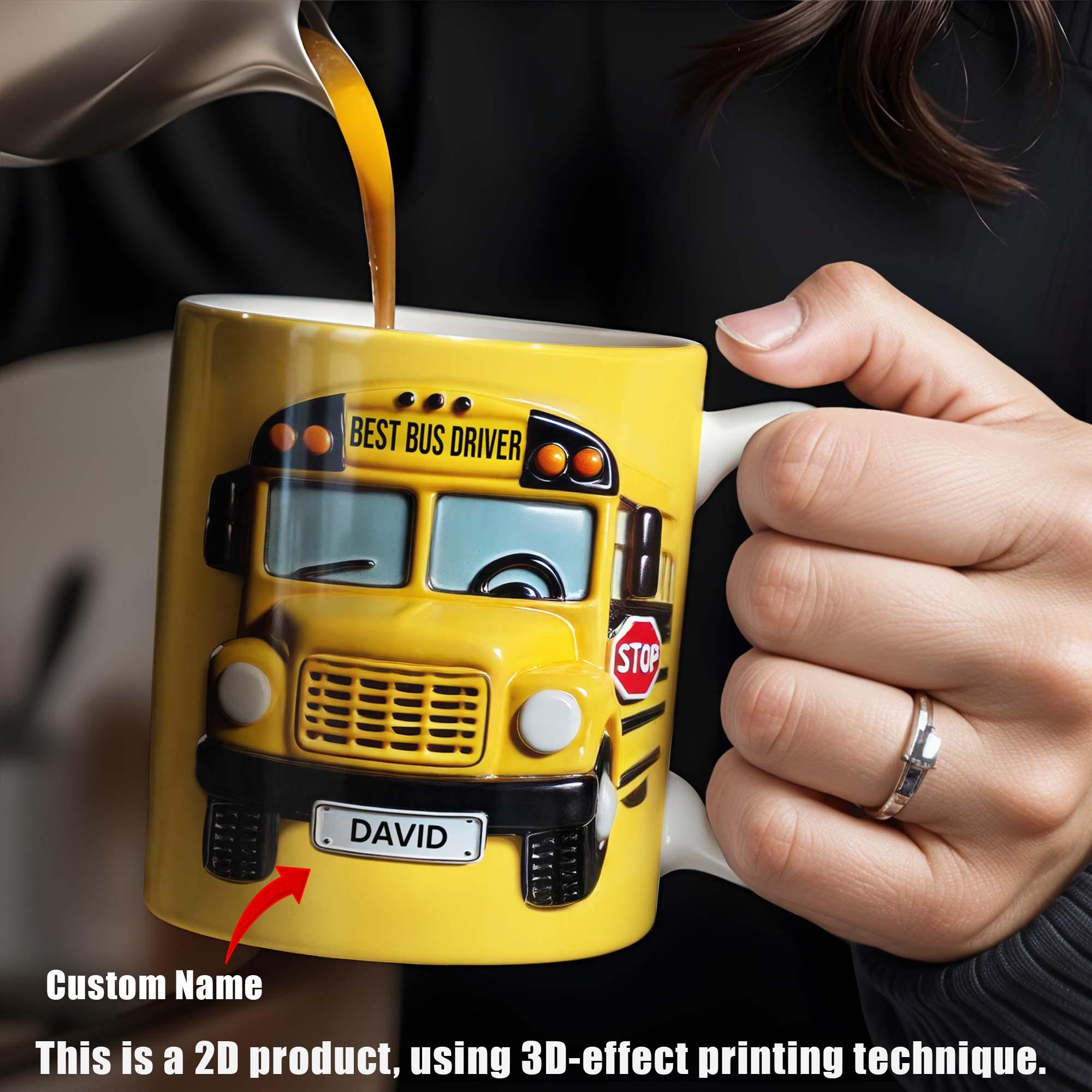 Personalized Best Bus Driver Mug, Custom Name School Bus Coffee Cup, Mother's Day, 3D Inflated Effect Print 2D Ceramic Mug, 2