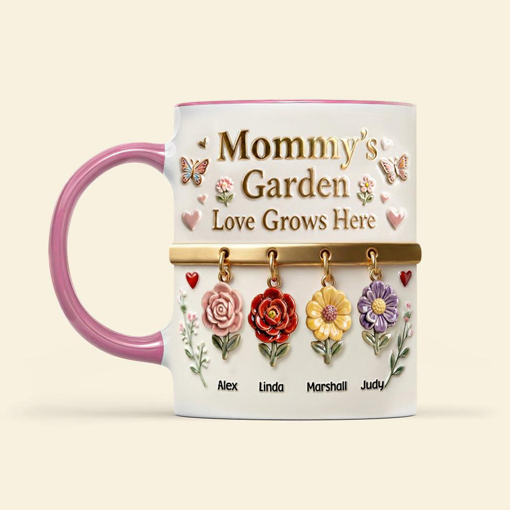 Personalized Mommy's Garden Mug, Custom Birth Flower And Name Coffee Cup, Mother's Day Gift, 3D Inflated Effect Print 2D Ceramic Mug, Unique Gift For Grandma Nana 4